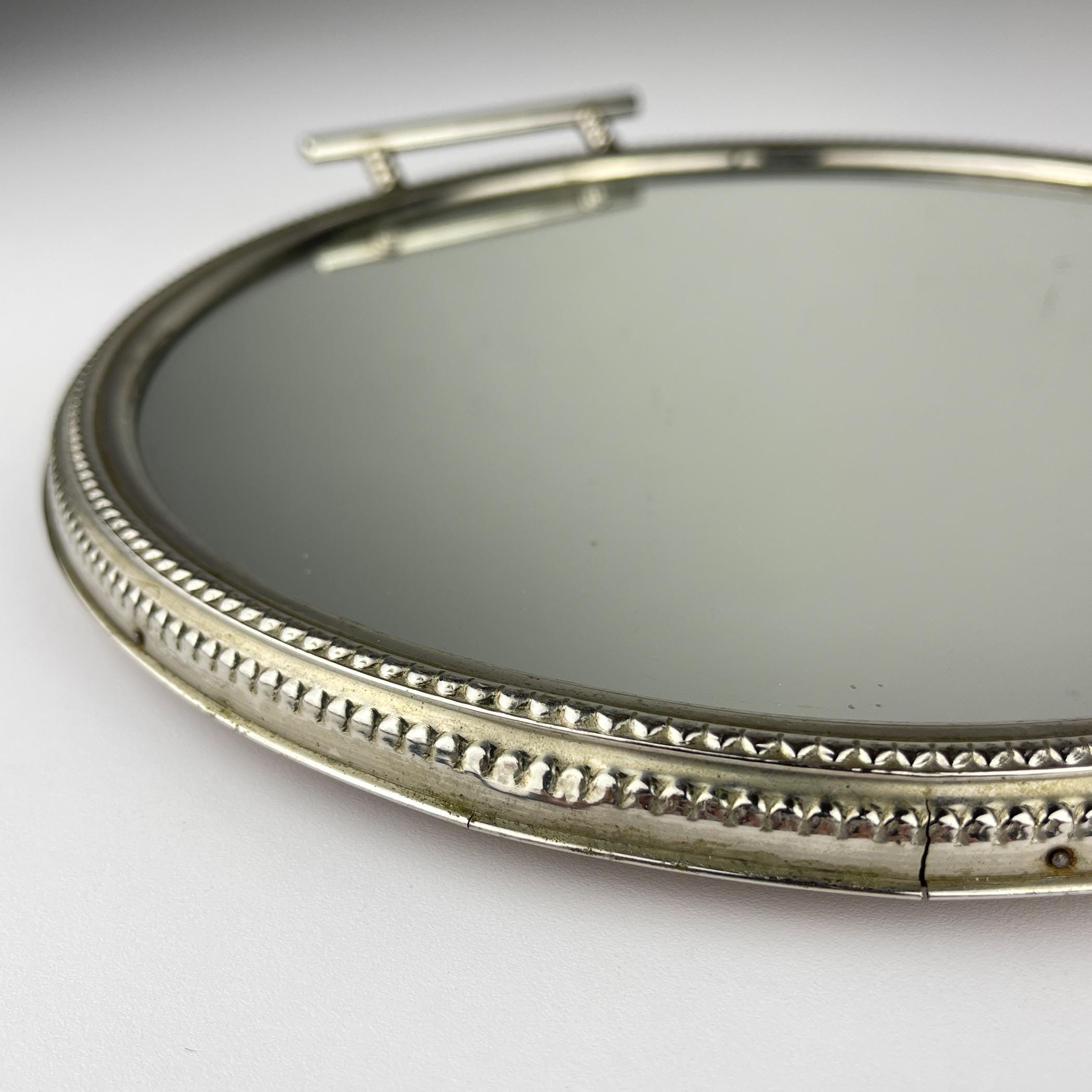 Vintage metal tray with mirror, Italy 1970s