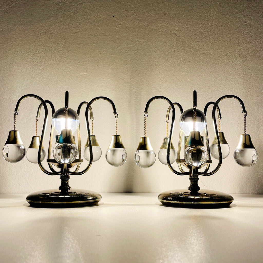 Pair of vintage glass ball table lamps italy 1960s Mid-century italian lighting
