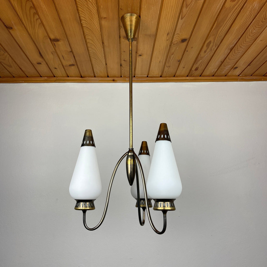 Vintage brass chandelier Italy 1950s Mid-century Art Deco design