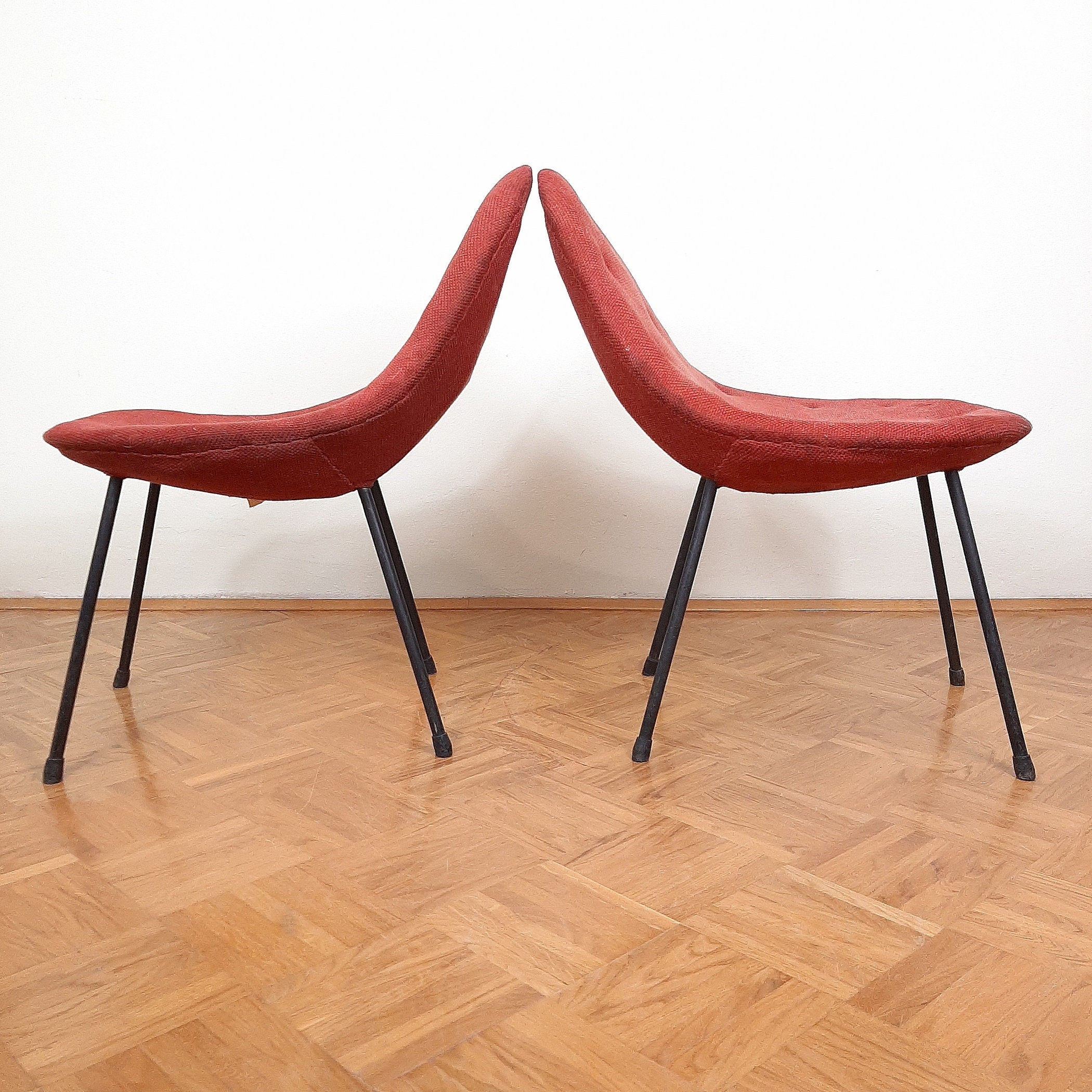 Pair of 1963 Mid-Century Red Cocktail Armchairs - Italian Style
