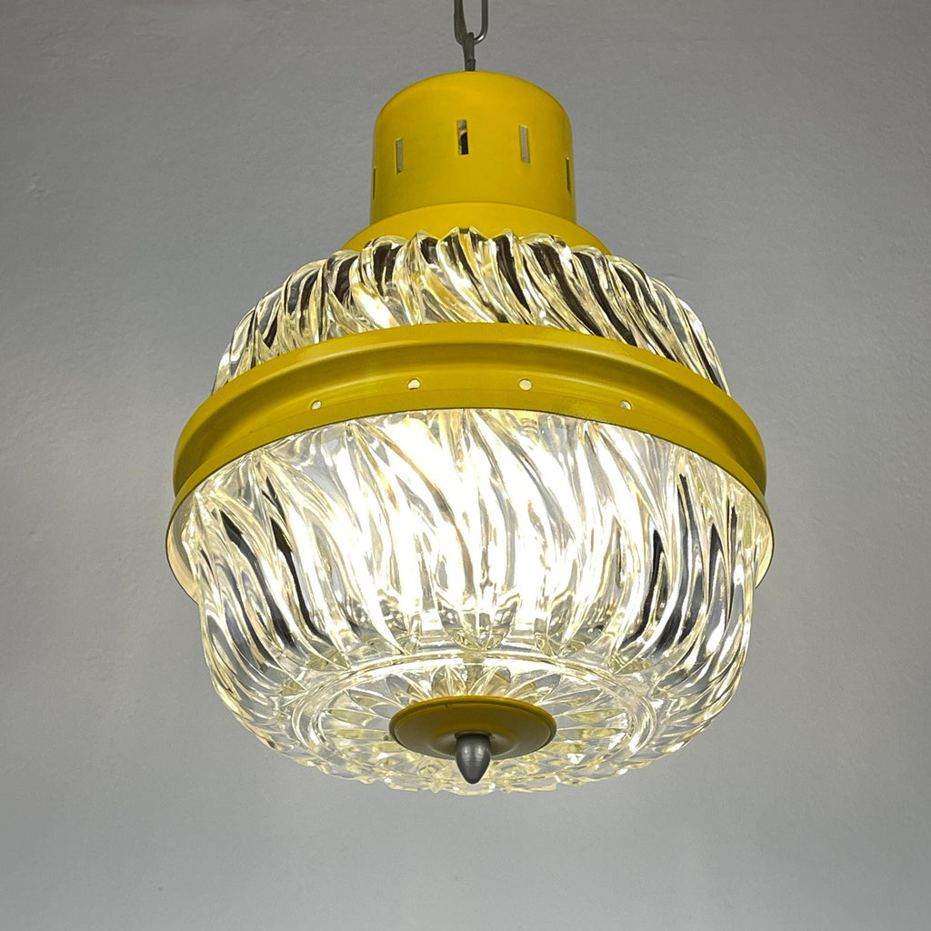 Mid-century yellow pendant lamp Italy 1960s Vintage Italian lighting Space Age