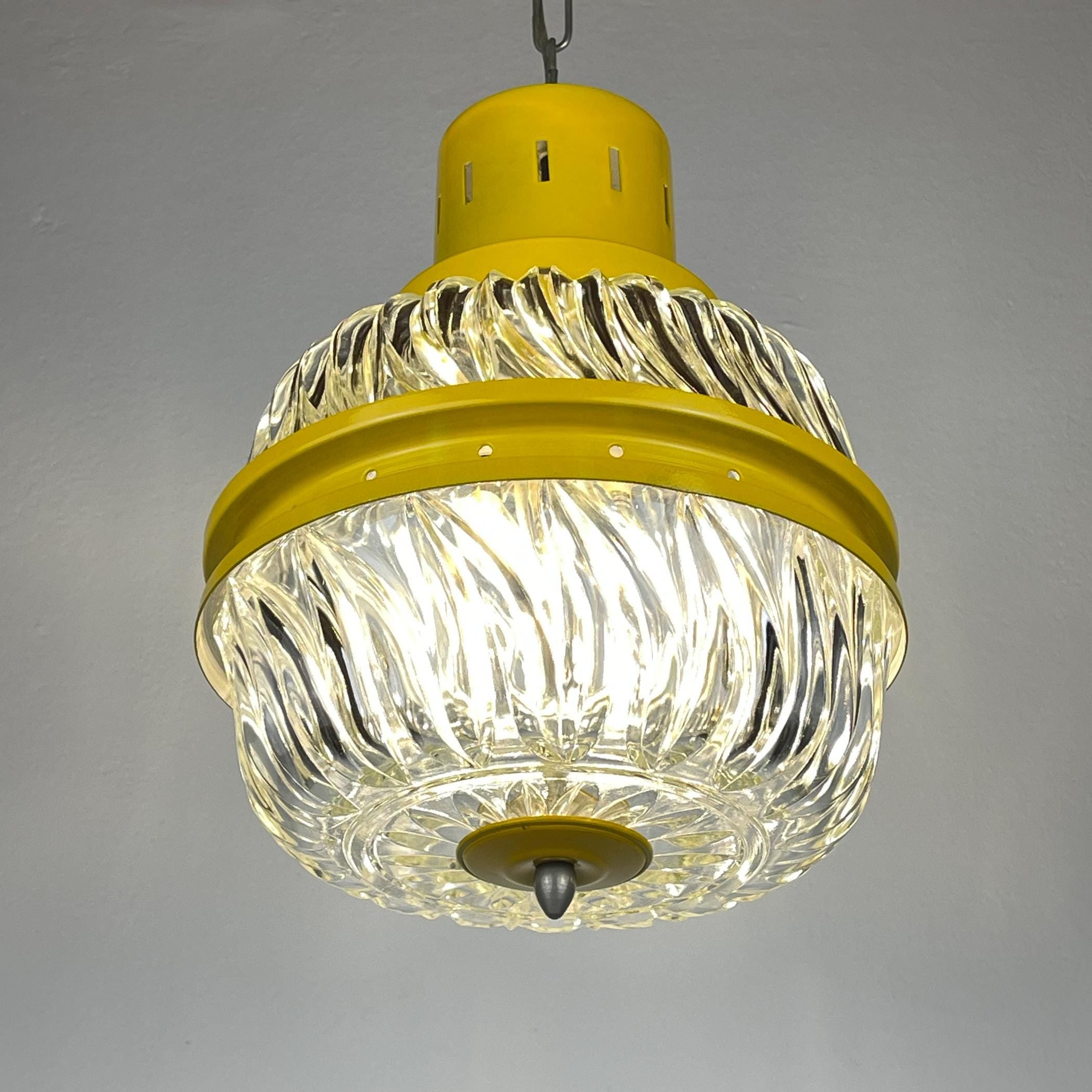 Mid-century yellow pendant lamp Italy 1960s Vintage Italian lighting Space Age