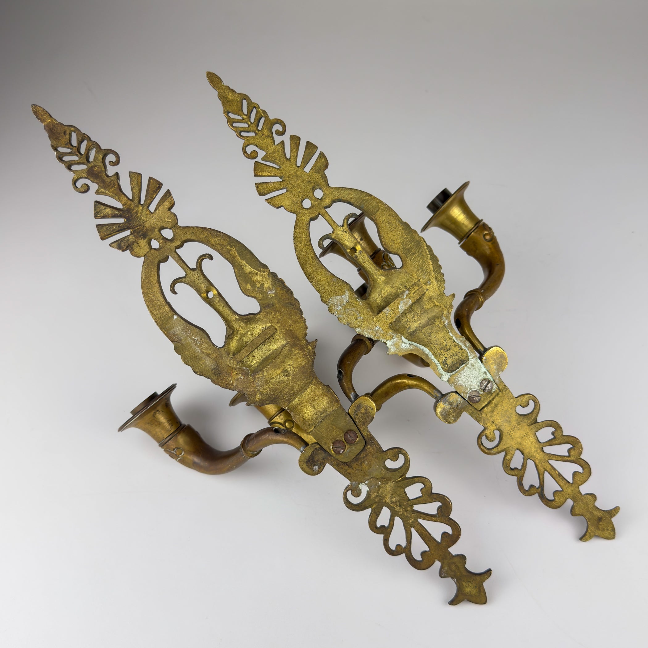 Antique Empire Bronze Wall Candle Sconces, Italy, Early 20th Century, Set of 2