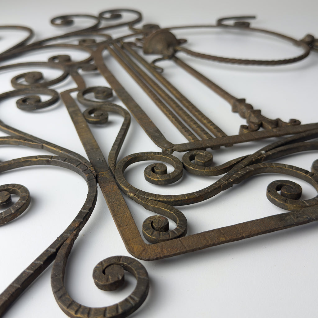 Antique wall decorative panel of wrought iron, Italy 1920s