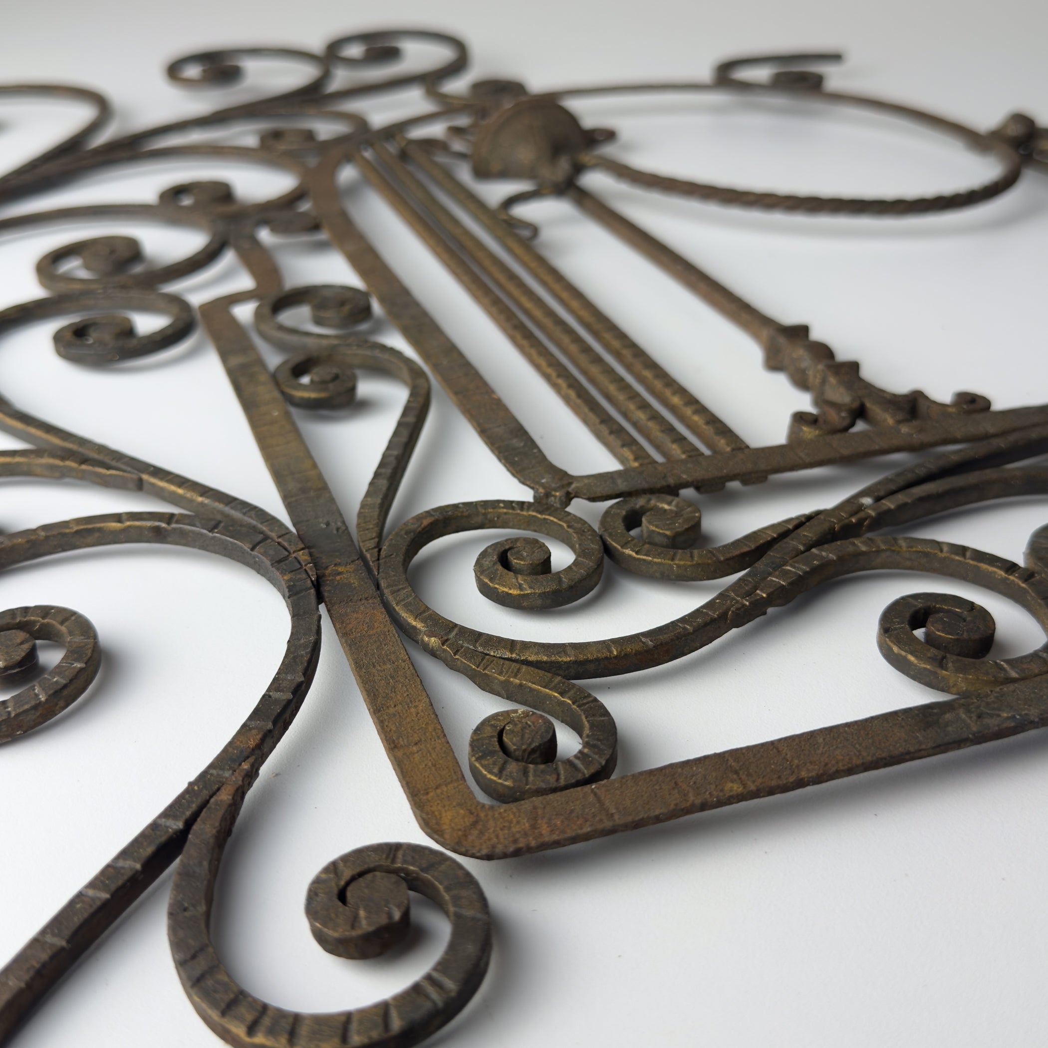 Antique wall decorative panel of wrought iron, Italy 1920s