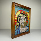 Italian Glass Smalti Mosaic – Christ Pantocrator Icon, Mid-20th Century