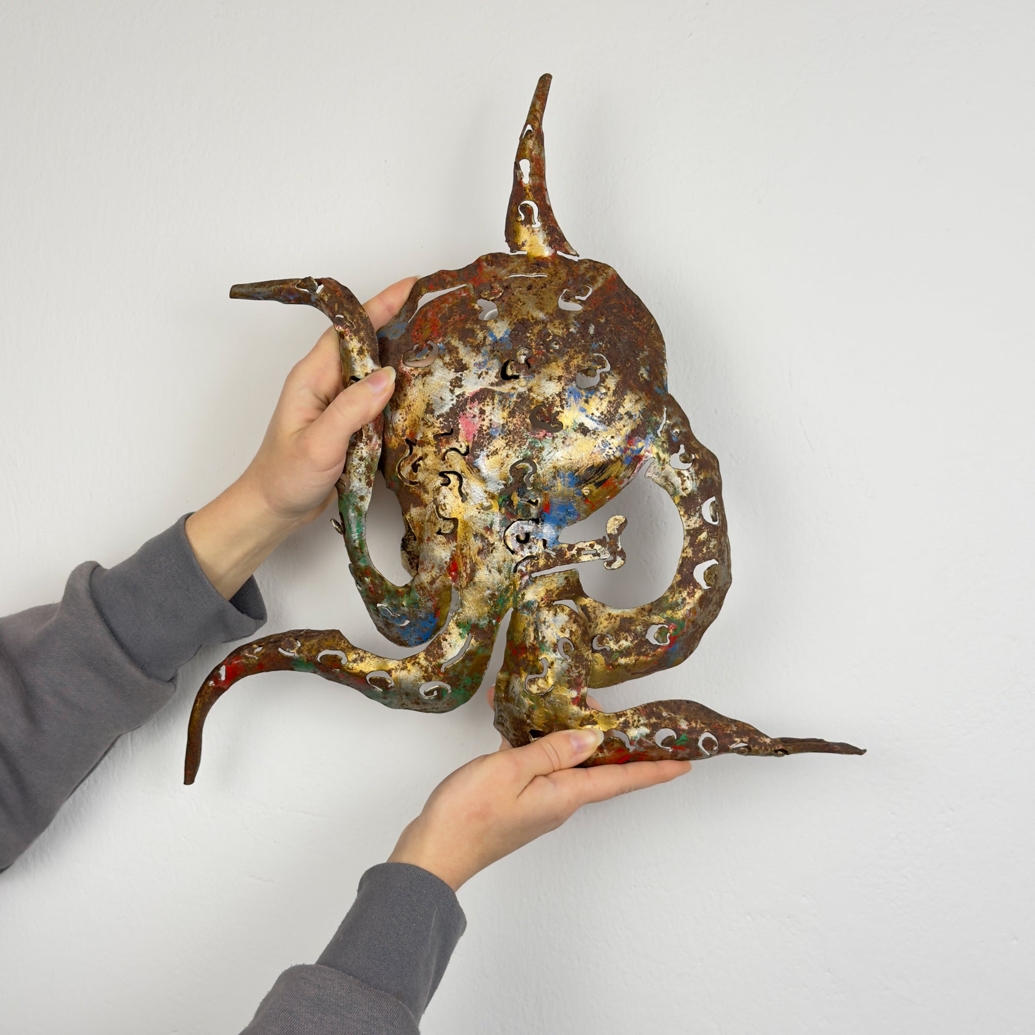 Original metal Brutalist wall lamp Octopus by Salvino Marsura, Italy 1980s