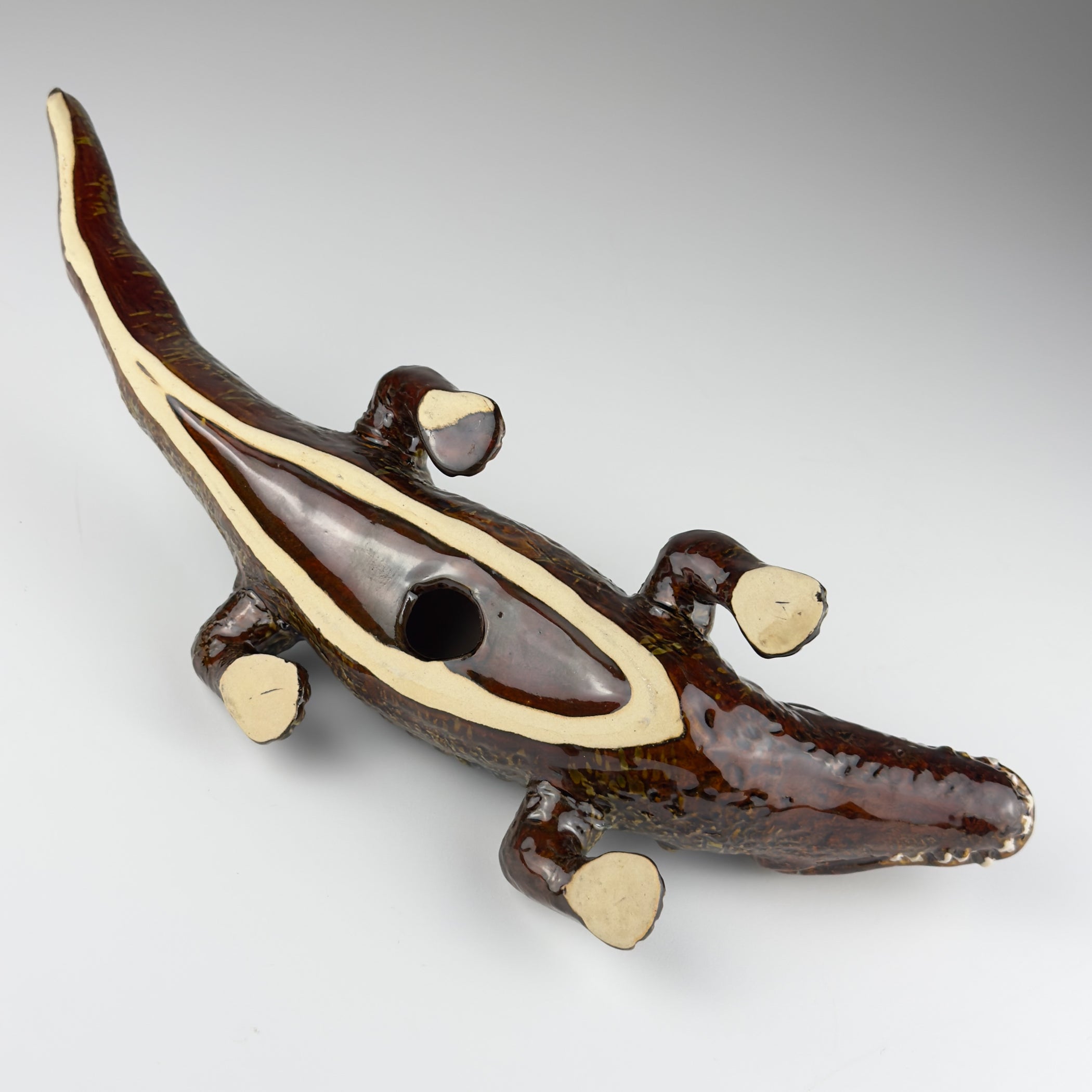 Vintage ceramic sculpture of Crocodile from Bassano, Italy 1980s