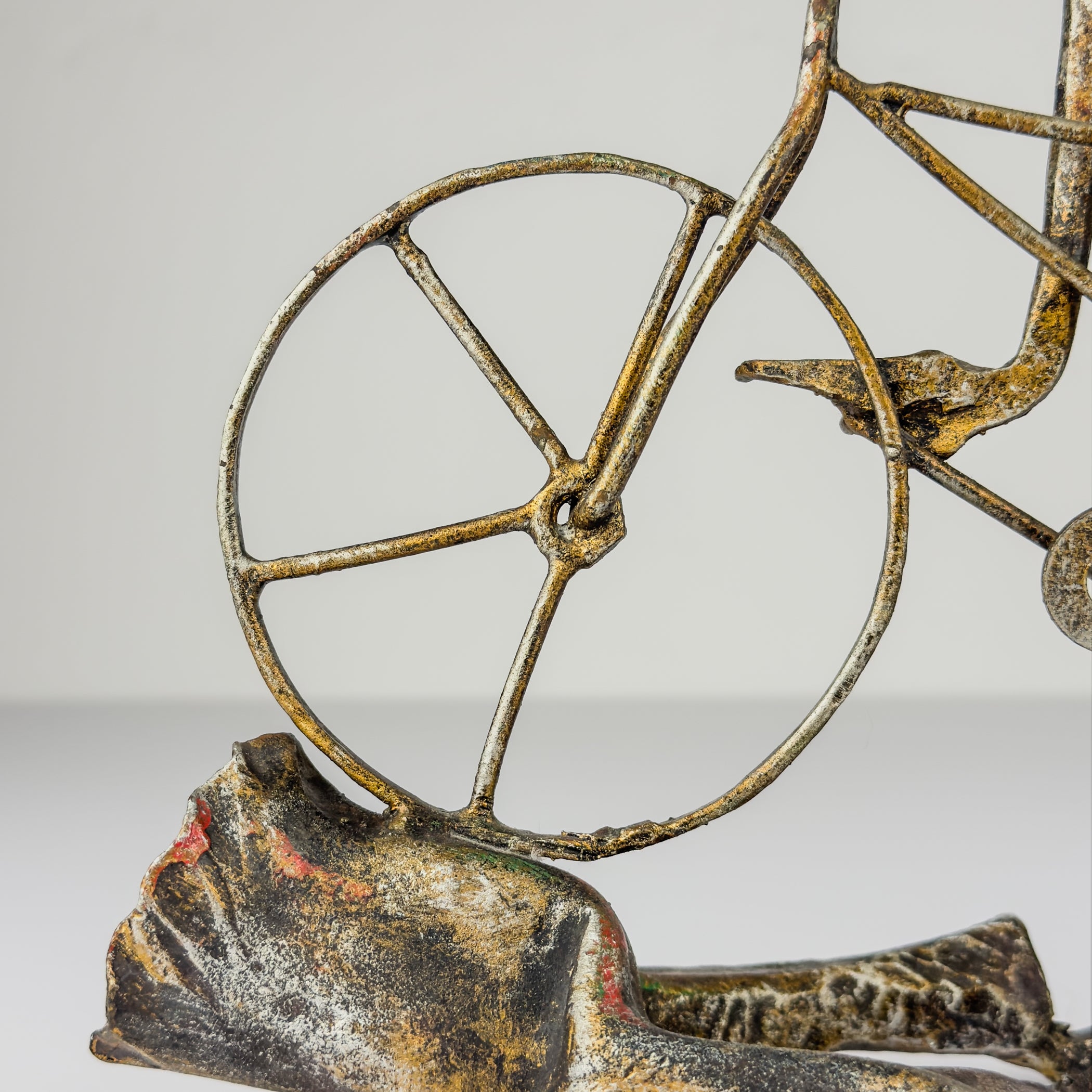 Vintage metal Brutalist sculpture Bicyclist by Salvino Marsura, Italy 1980s