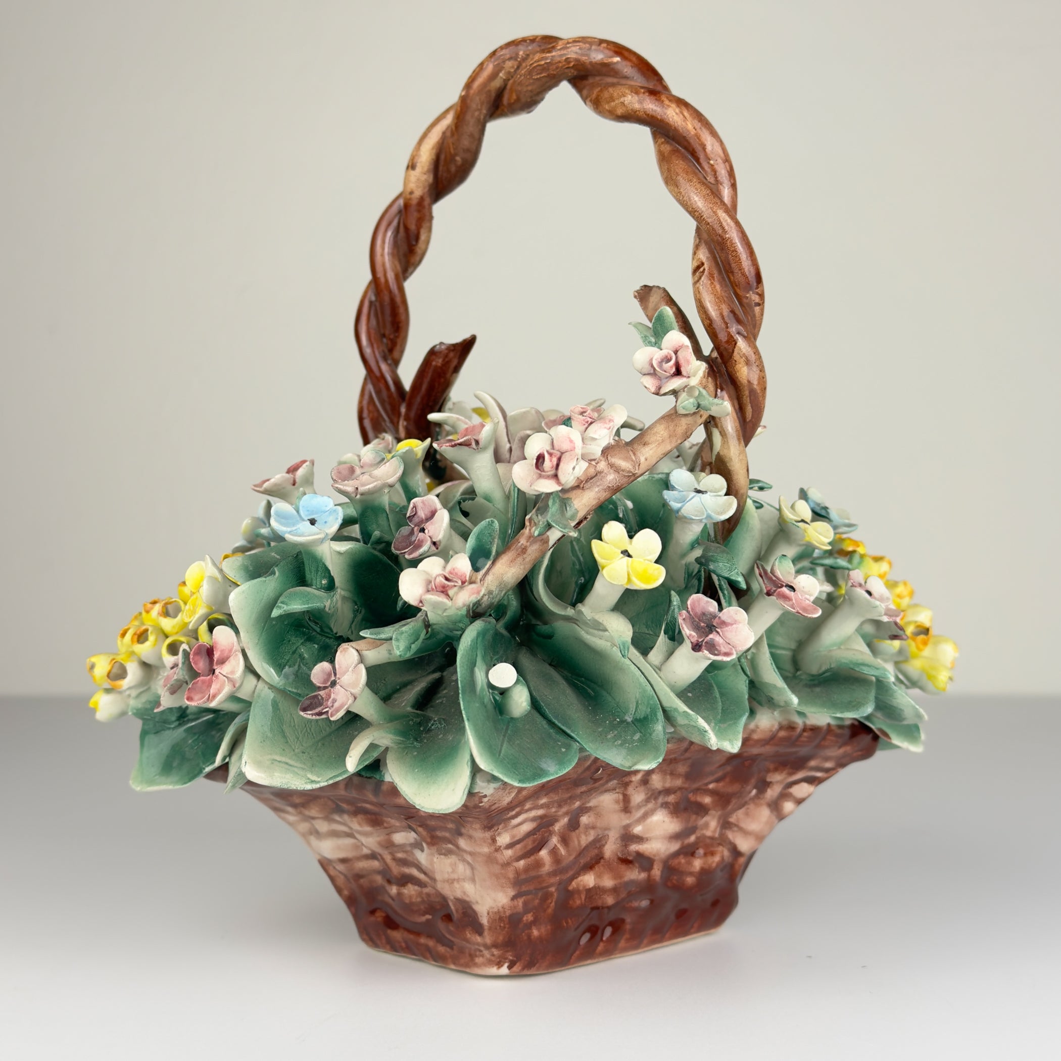 Vintage Capodimonte Ceramic Flower Basket, Italy 1960s