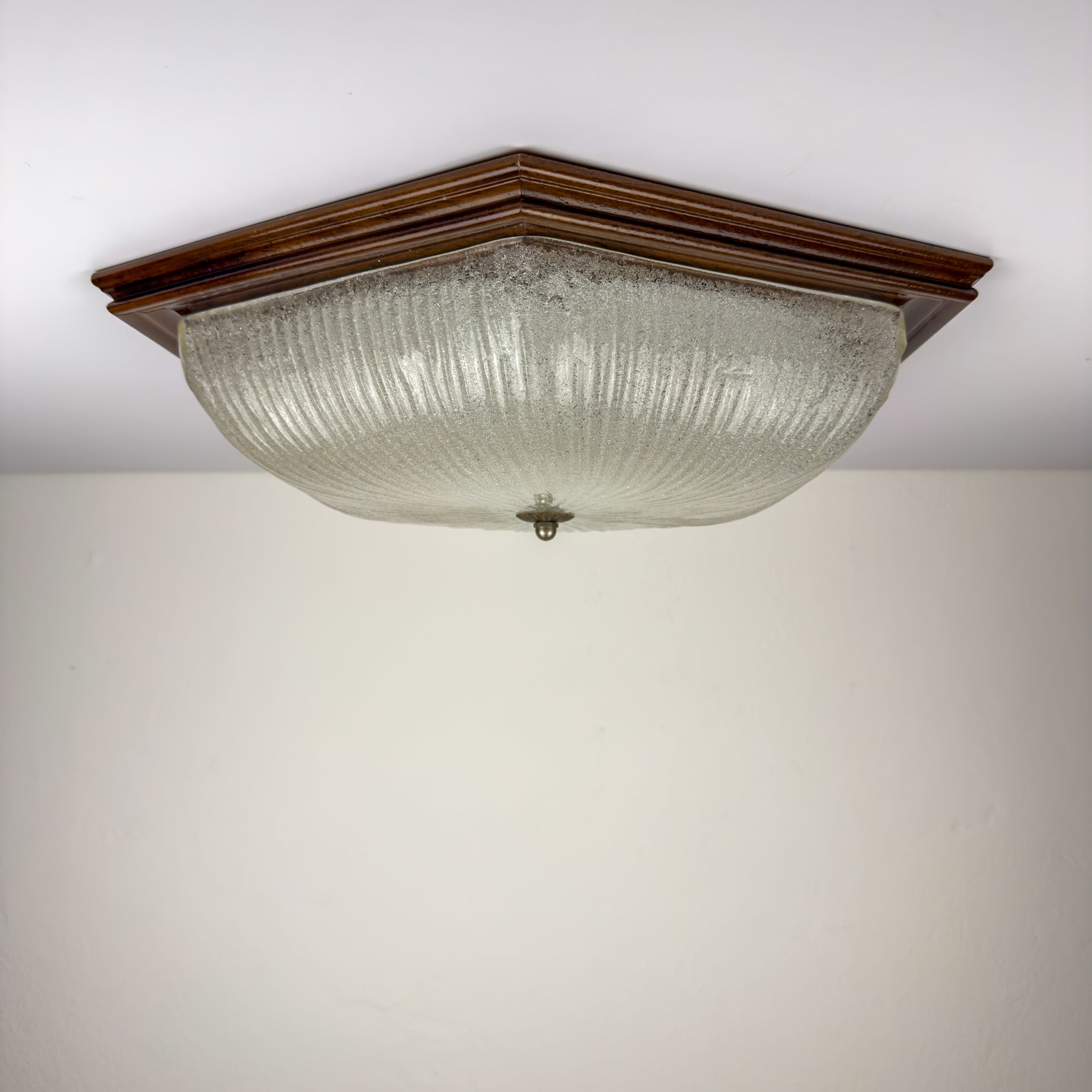 Vintage ice murano glass ceiling lamp Italy 1980s Flush Mount Light