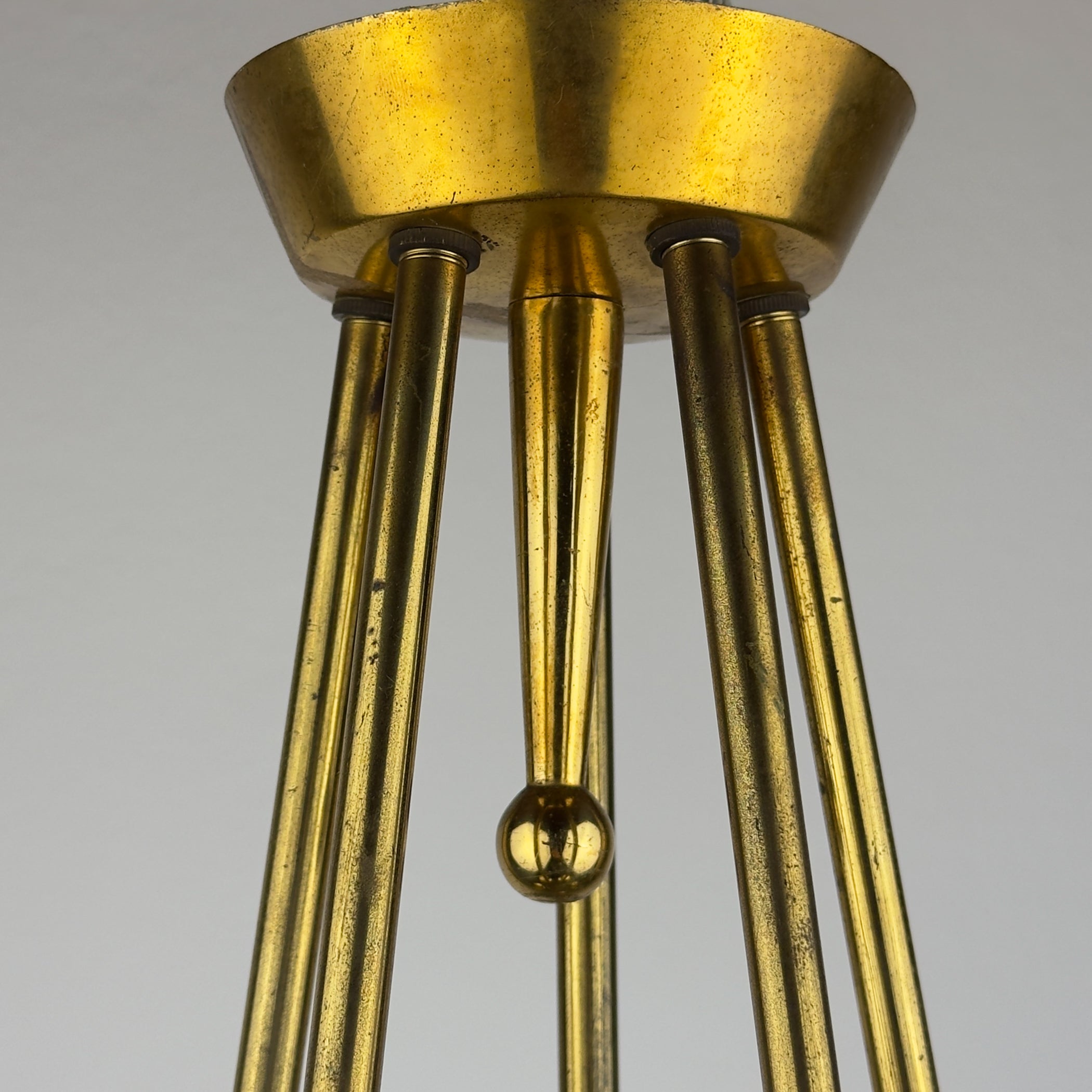 Vintage brass chandelier by Maison Arlus, Art Deco style, France 1950s