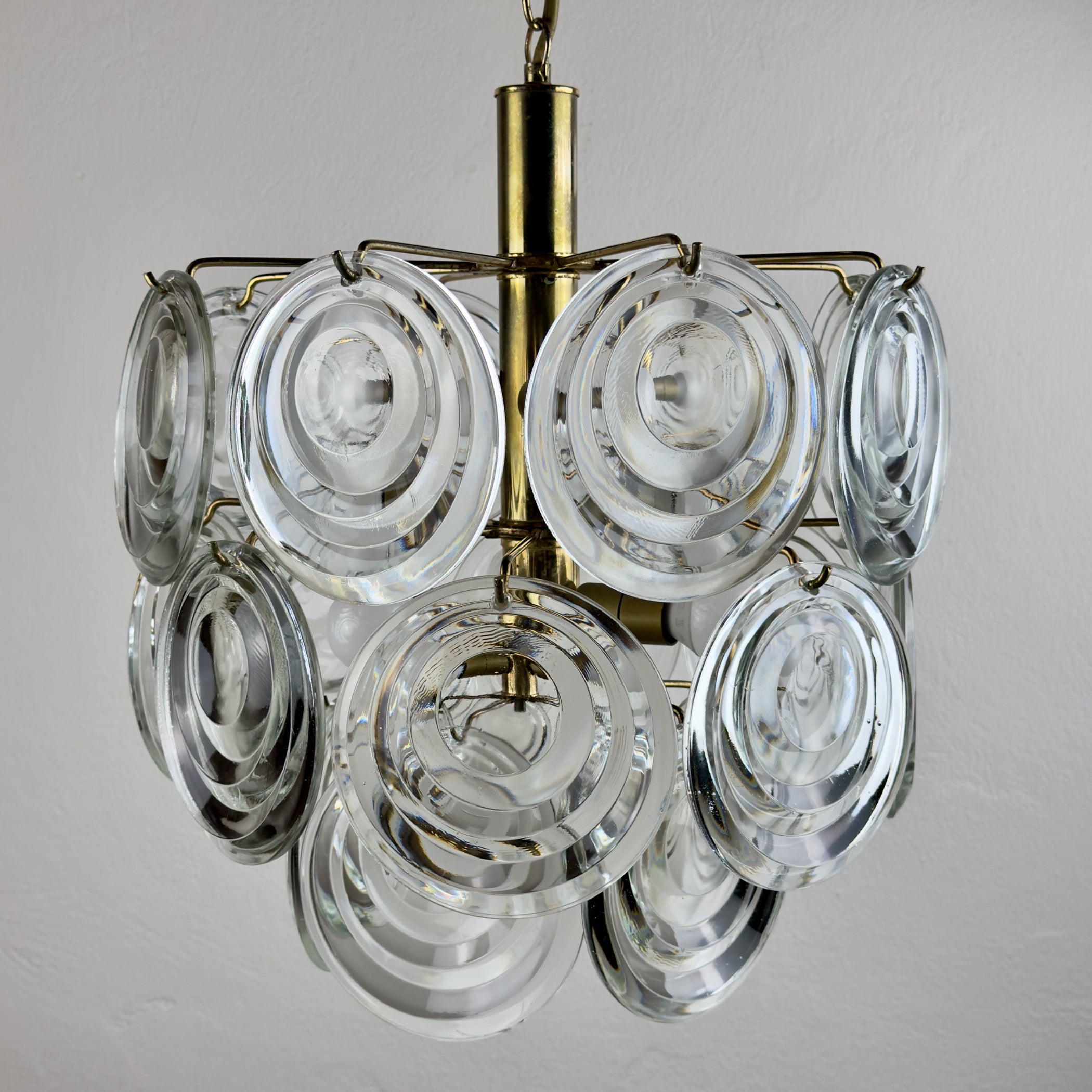 Vintage glass disc chandelier, Italy 1970s