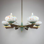 Mid-Century Stilnovo chandelier with teak and Murano Glass, Italy 1940-50s