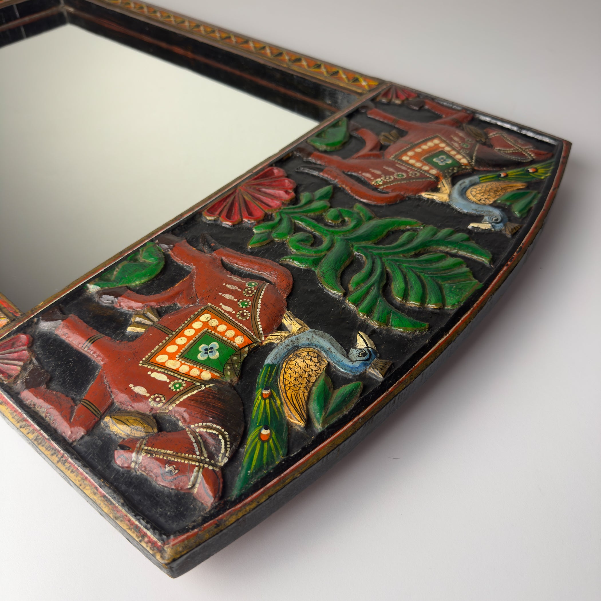 Vintage wooden wall mirror, India mid-20th century