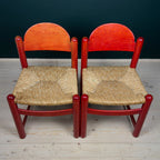 Set Of 2 Red Chairs mod. Padova By Hank Lowenstein, Italy 1970s