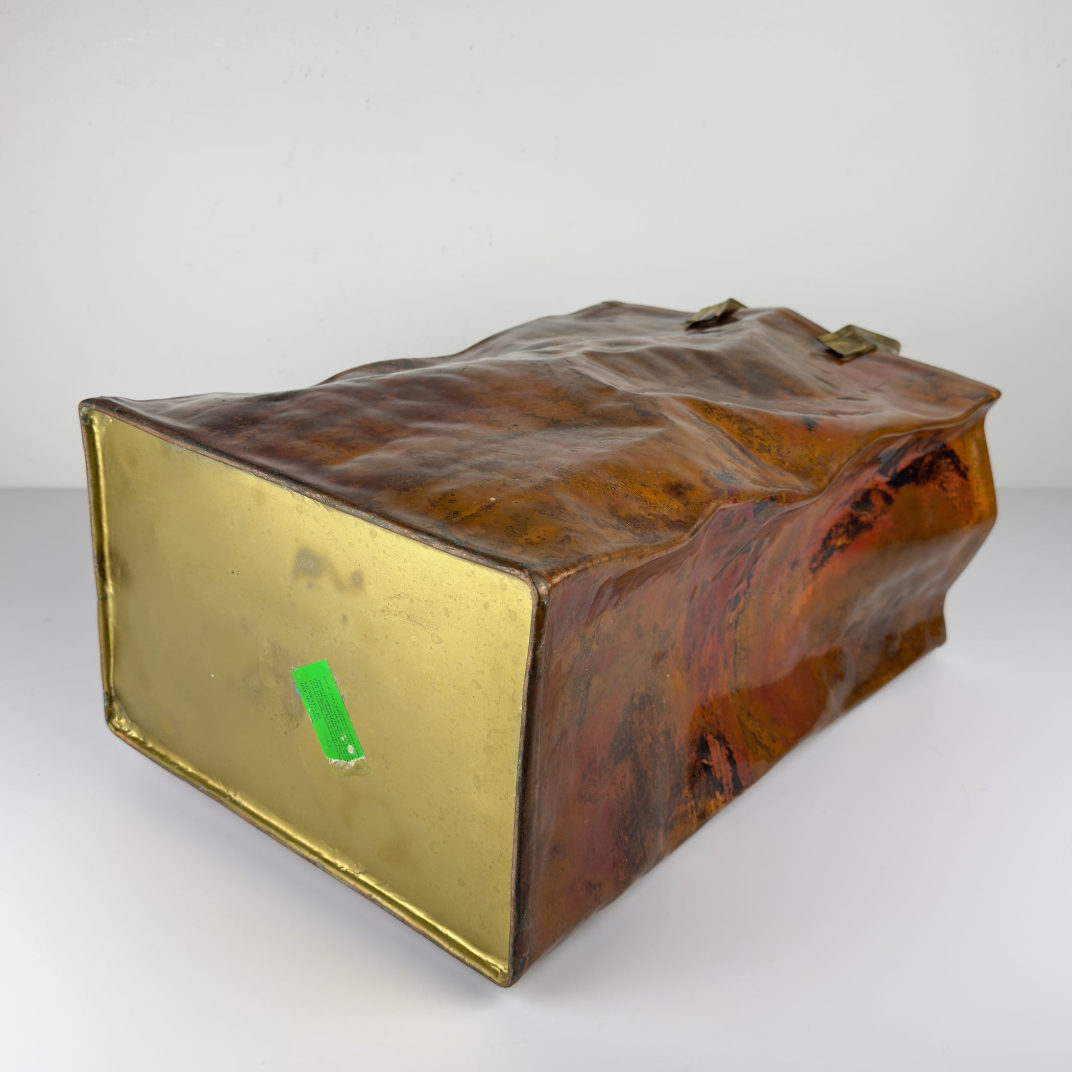 Vintage Copper Magazine Rack "Shopper Bag" with Brass Handles, Italy 1970s