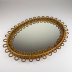 Vintage Oval Bamboo Mirror, attributed Franco Albini, Italy 1960s