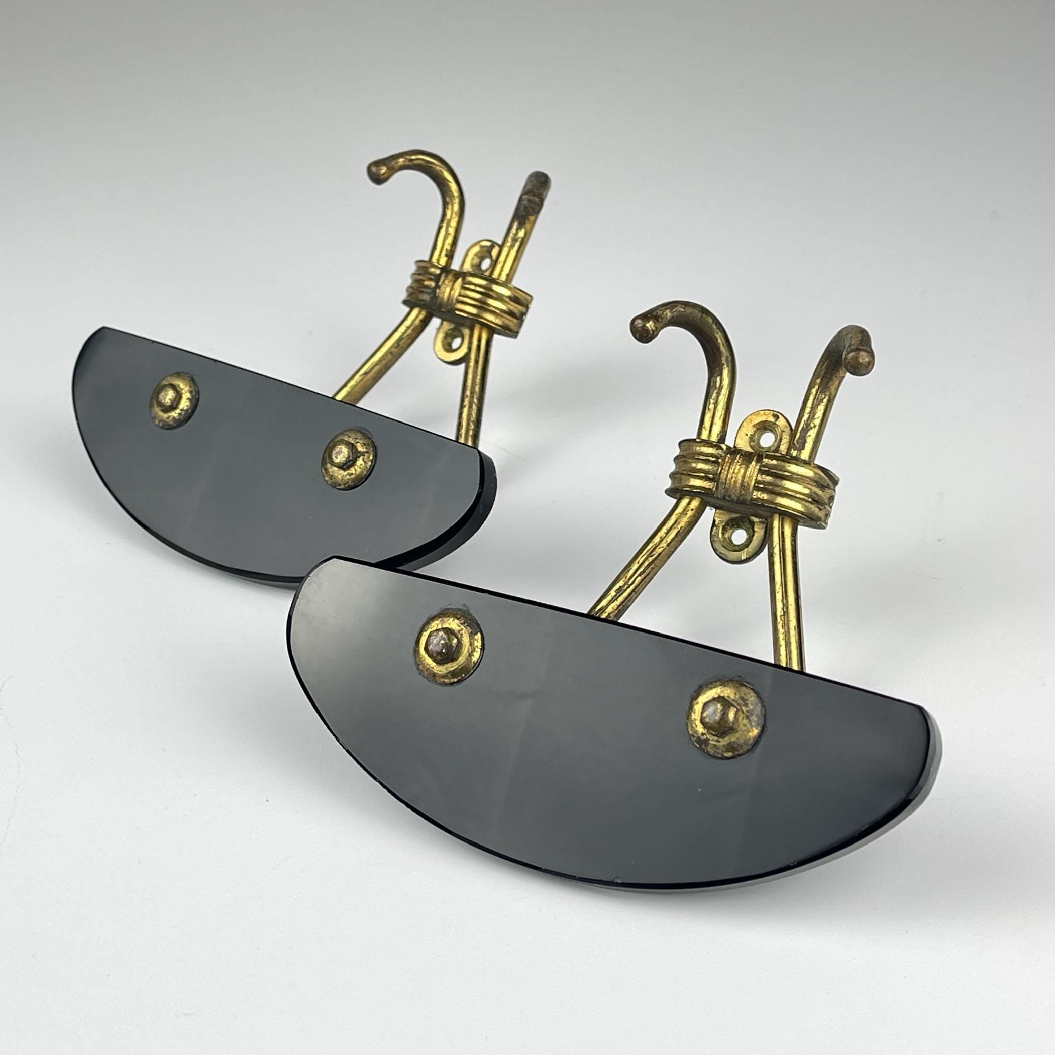 Vintage brass coats hook, Italy, 1950s, Set of 2, Vintage home decor