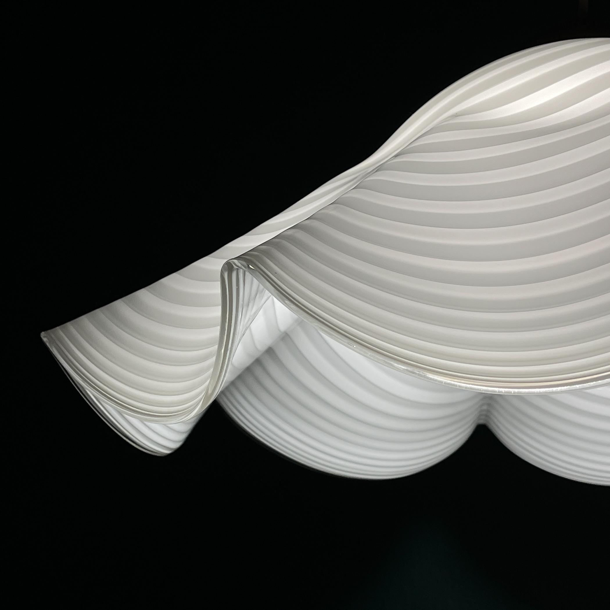 Vintage swirl white Murano glass pendant lamp, Italy 1970s