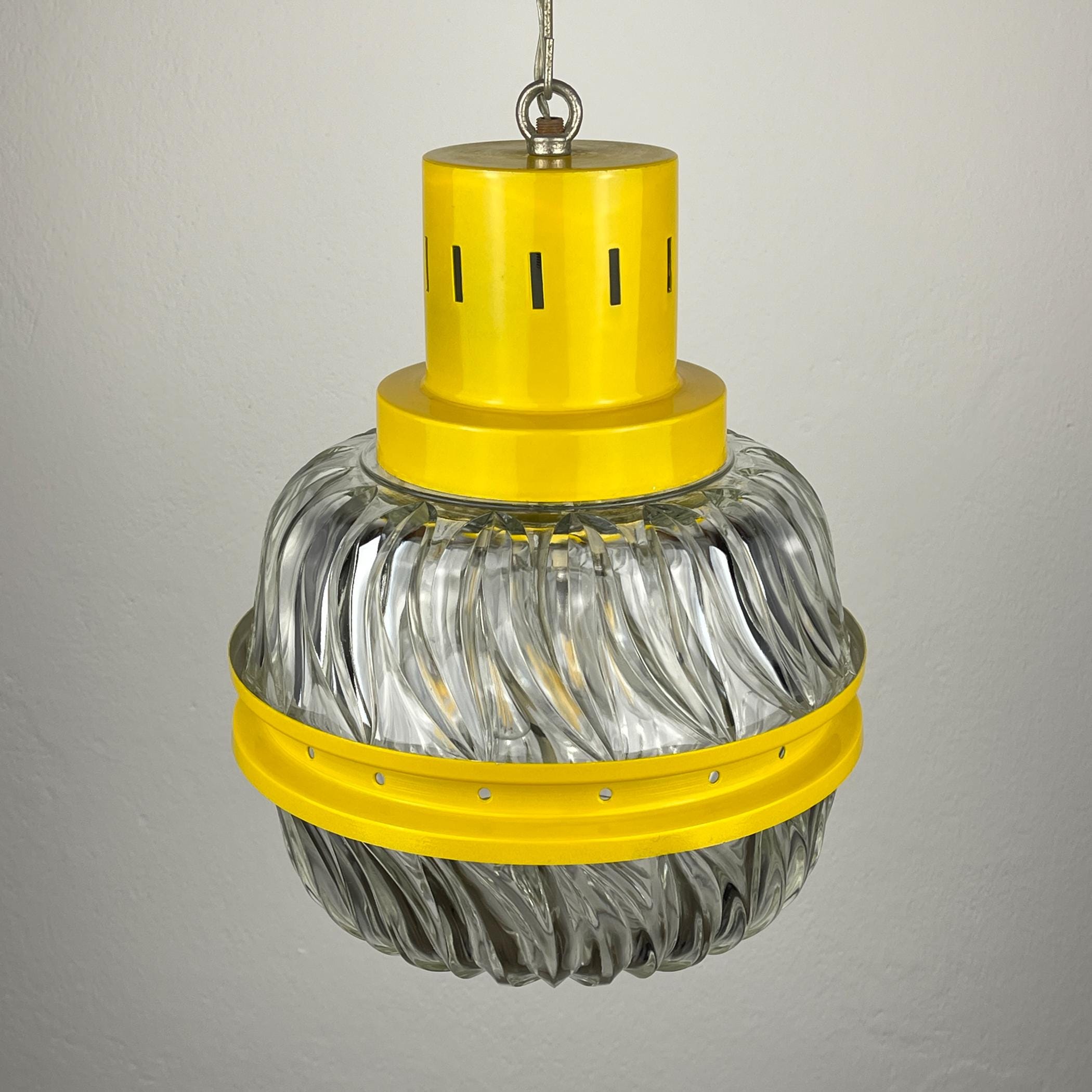 Mid-century yellow pendant lamp Italy 1960s Vintage Italian lighting Space Age