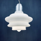 Large mid-century opaline white glass hanging lamp Italy 1960s Art deco Italian modern