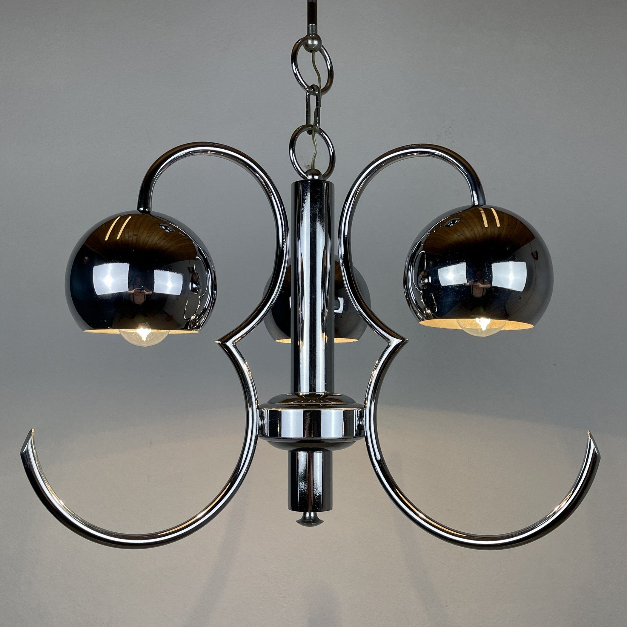 Vintage Italian Eyeball Pendant Lamp: Chrome Space Age Lighting, 1970s