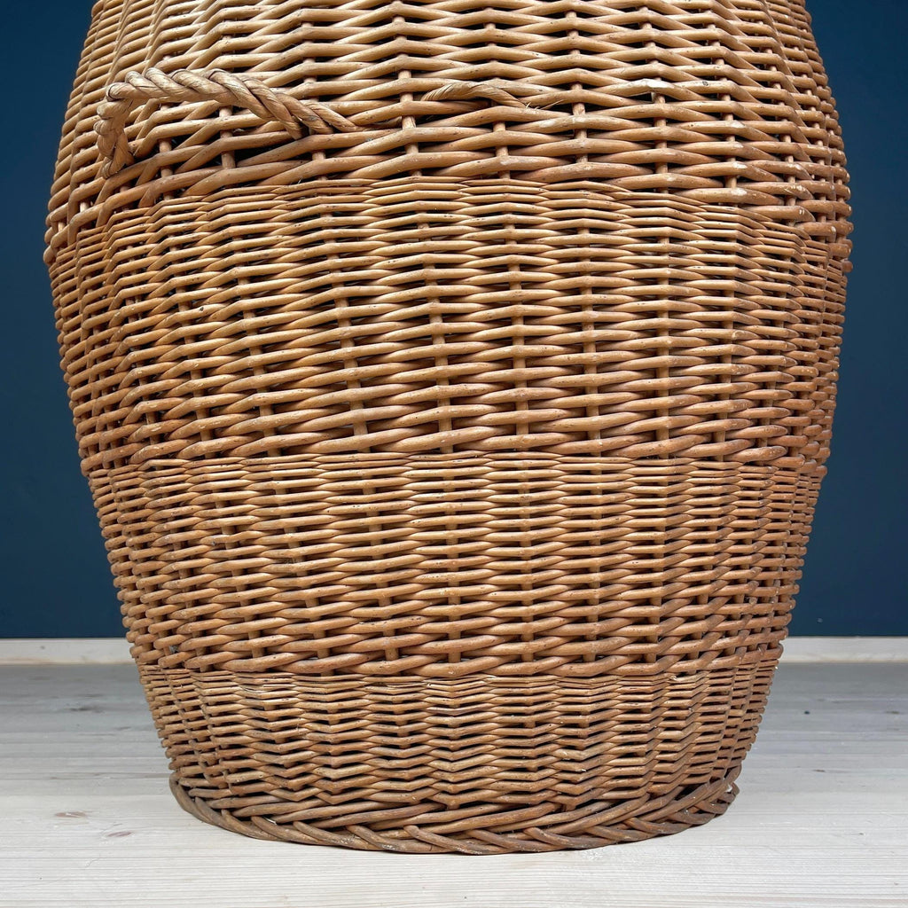 Vintage laundry basket wicker weaving Yugoslavia 1970s