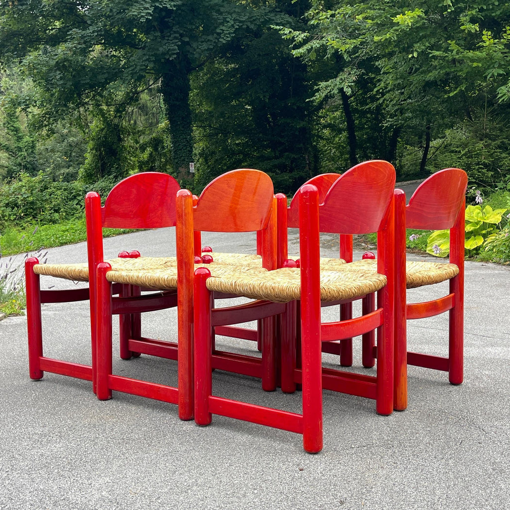 Set Of 6 Red Chairs mod. Padova By Hank Lowenstein, Italy 1970s