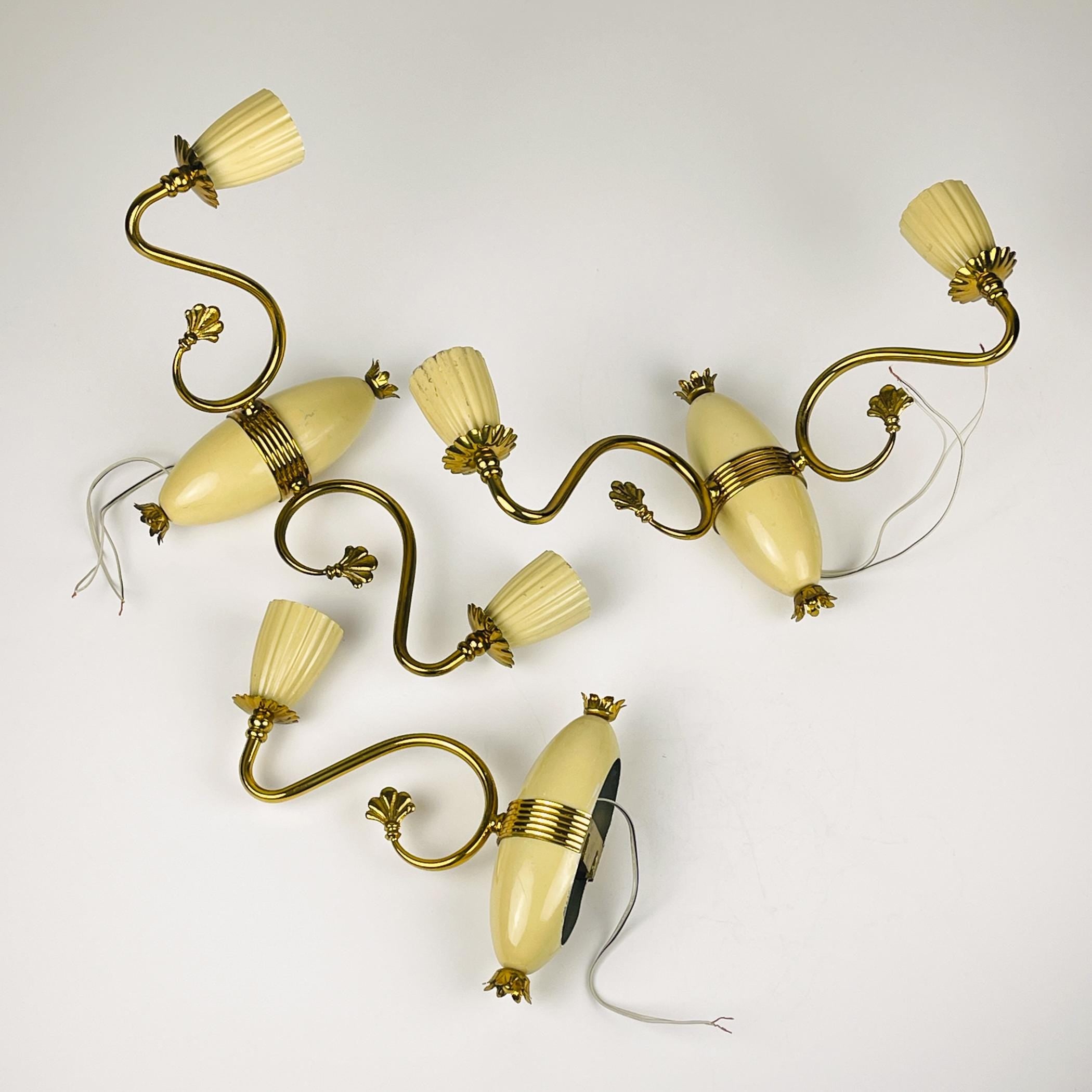 Vintage Brass Wall Sconces - Italian 1950s Home Decor - Set of 3
