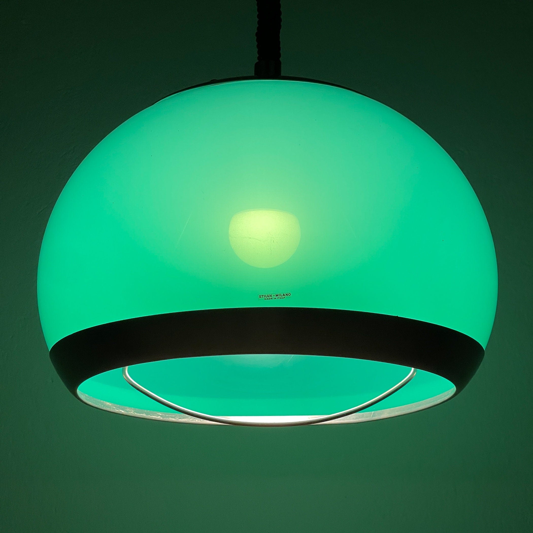 Mid-century green plastic pendant lamp by Stilux Milano, Italy, 1972, Vintage home decor