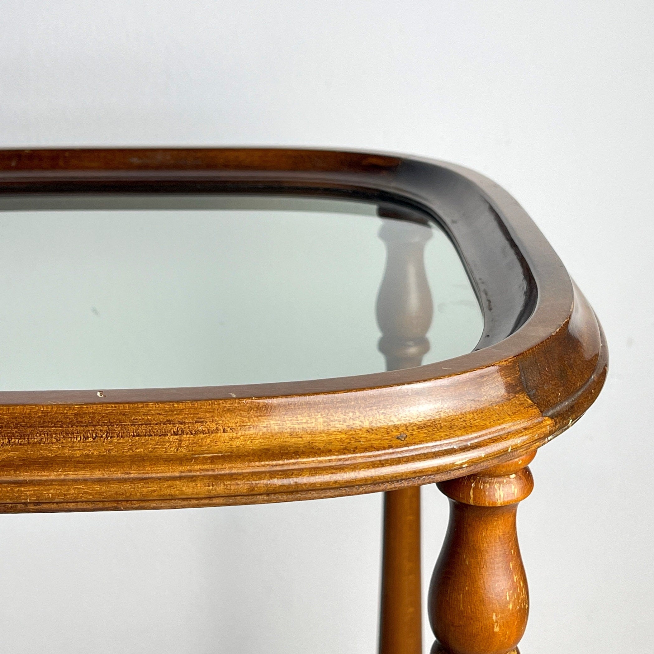 Vintage Italian Wood Coffee Table with Glass Top - 1960s Mid-Century Decor