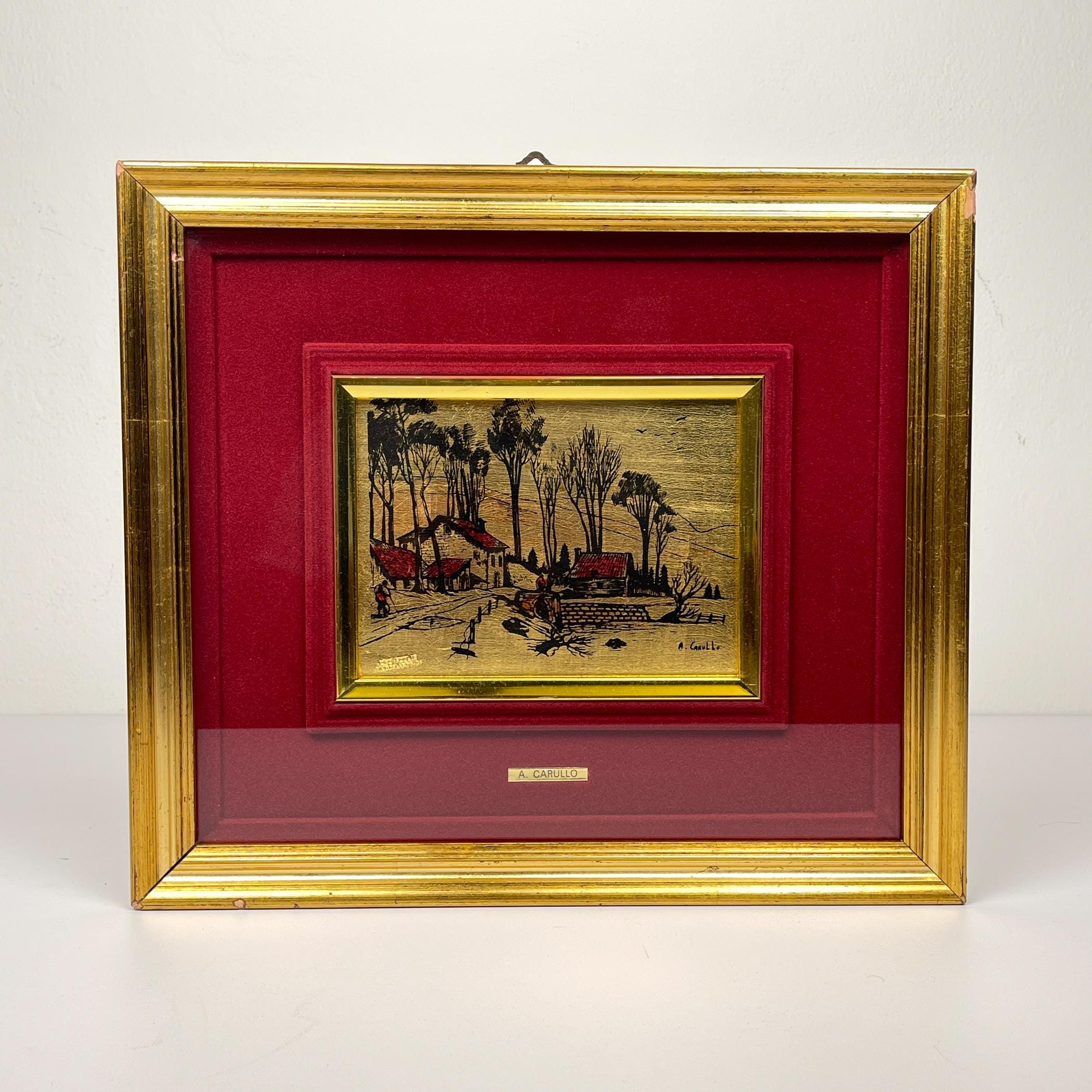 Original Gold leaf 23K engraving Pines Collection by A. Carullo, Italy, 1980s, Vintage home decor