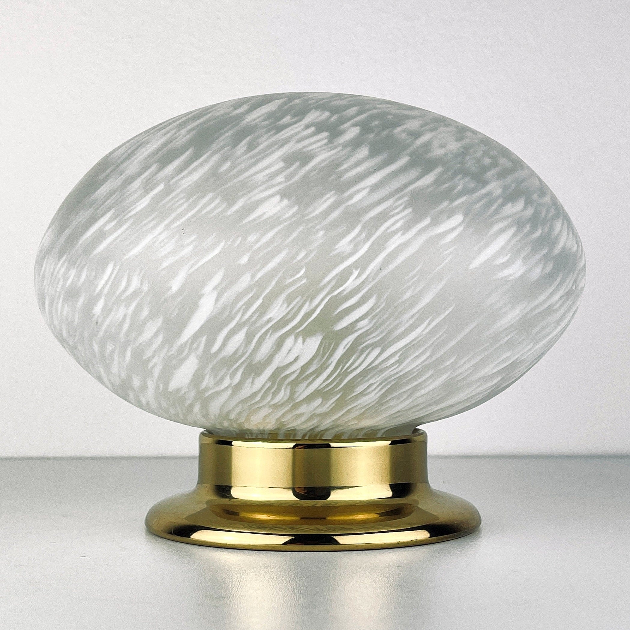 Vintage Murano Glass Night Lamp: Swirl Sphere Table Lamp, Italy 1980s