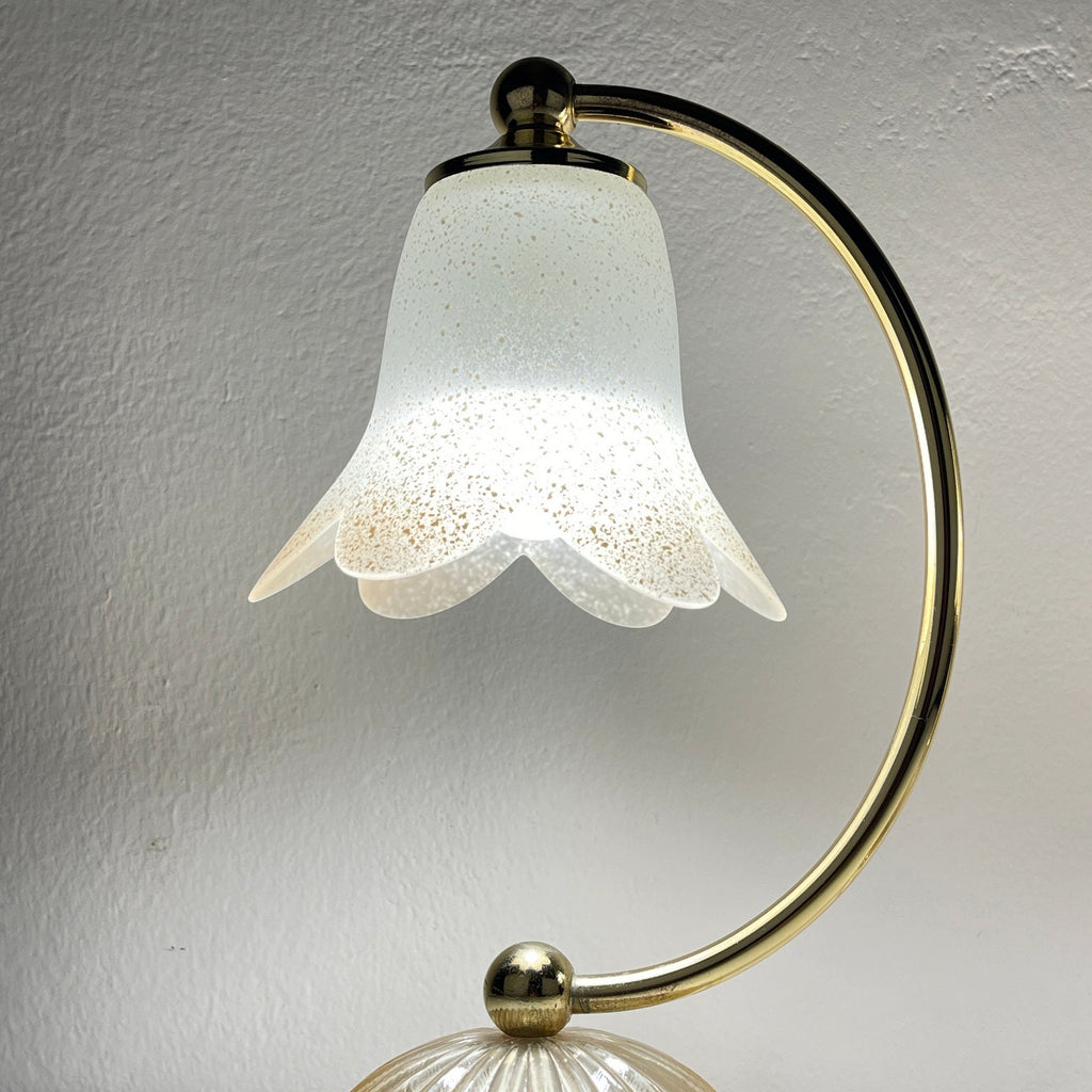 Pair of vintage night table lamp Italy 1970s Retro table lamps white and brass