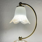 Pair of vintage night table lamp Italy 1970s Retro table lamps white and brass