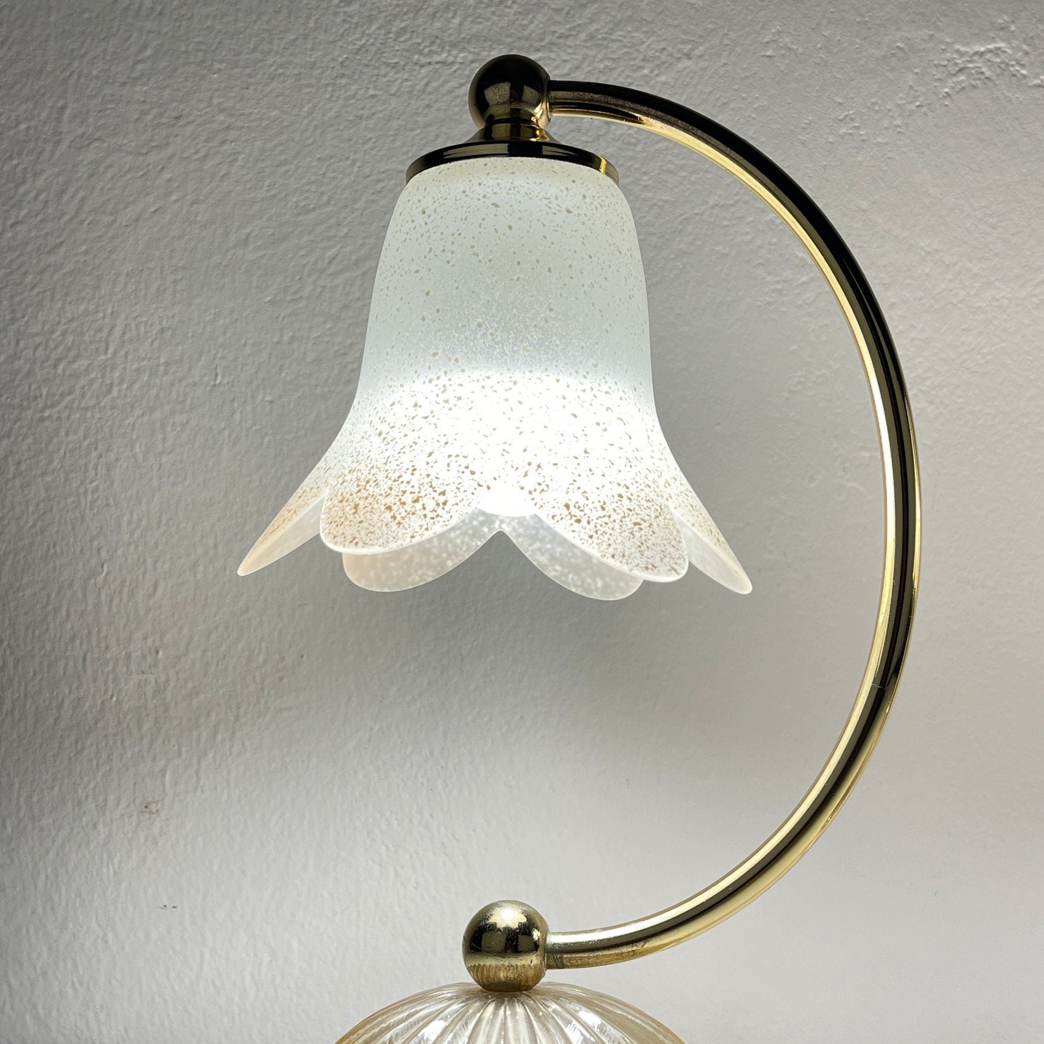 Pair of vintage night table lamp Italy 1970s Retro table lamps white and brass