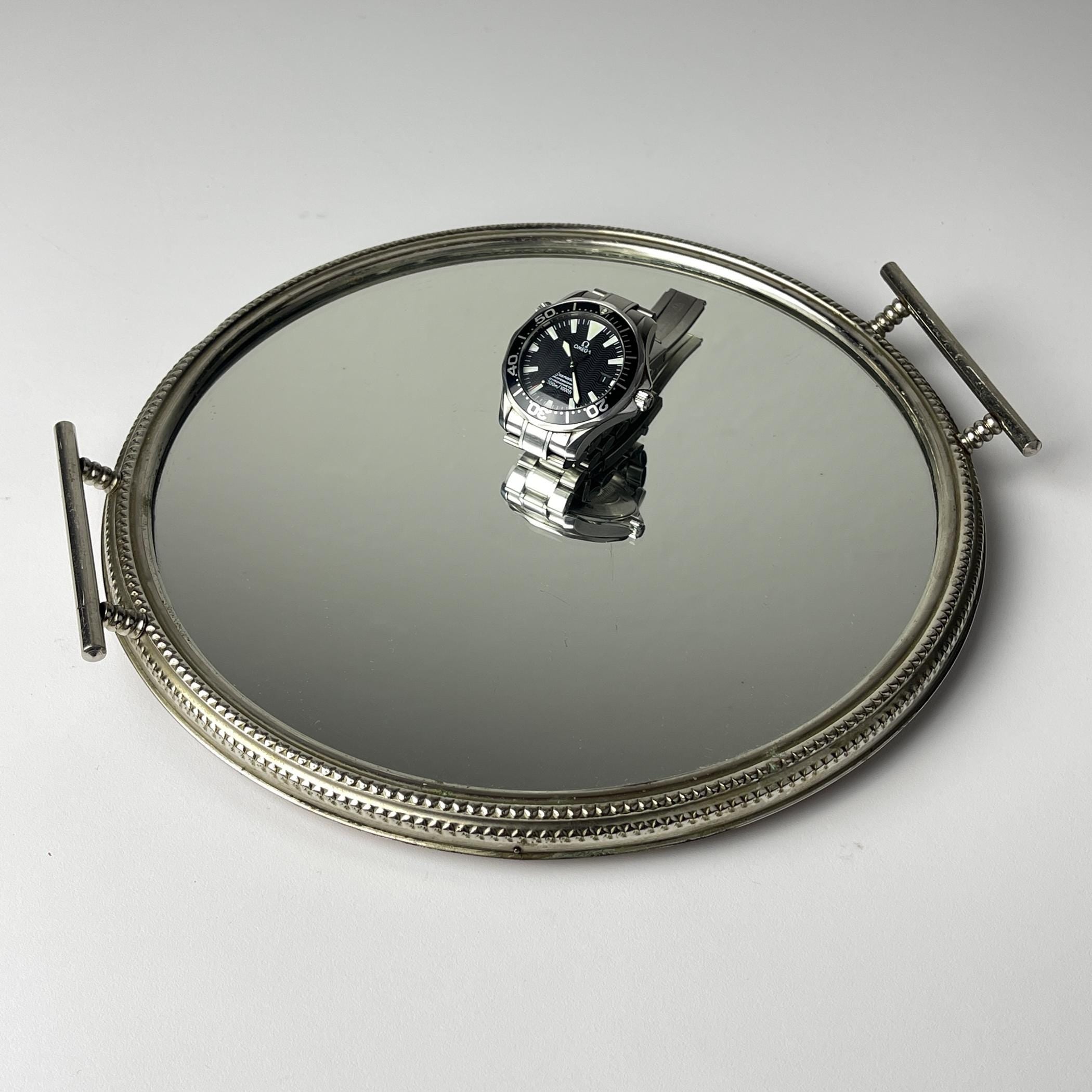 Vintage metal tray with mirror, Italy 1970s