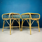 Pair of Vintage bamboo nightstands bedside tables Italy 1960s end table night side furniture modern tiki boho chic bohemian rattan wicker