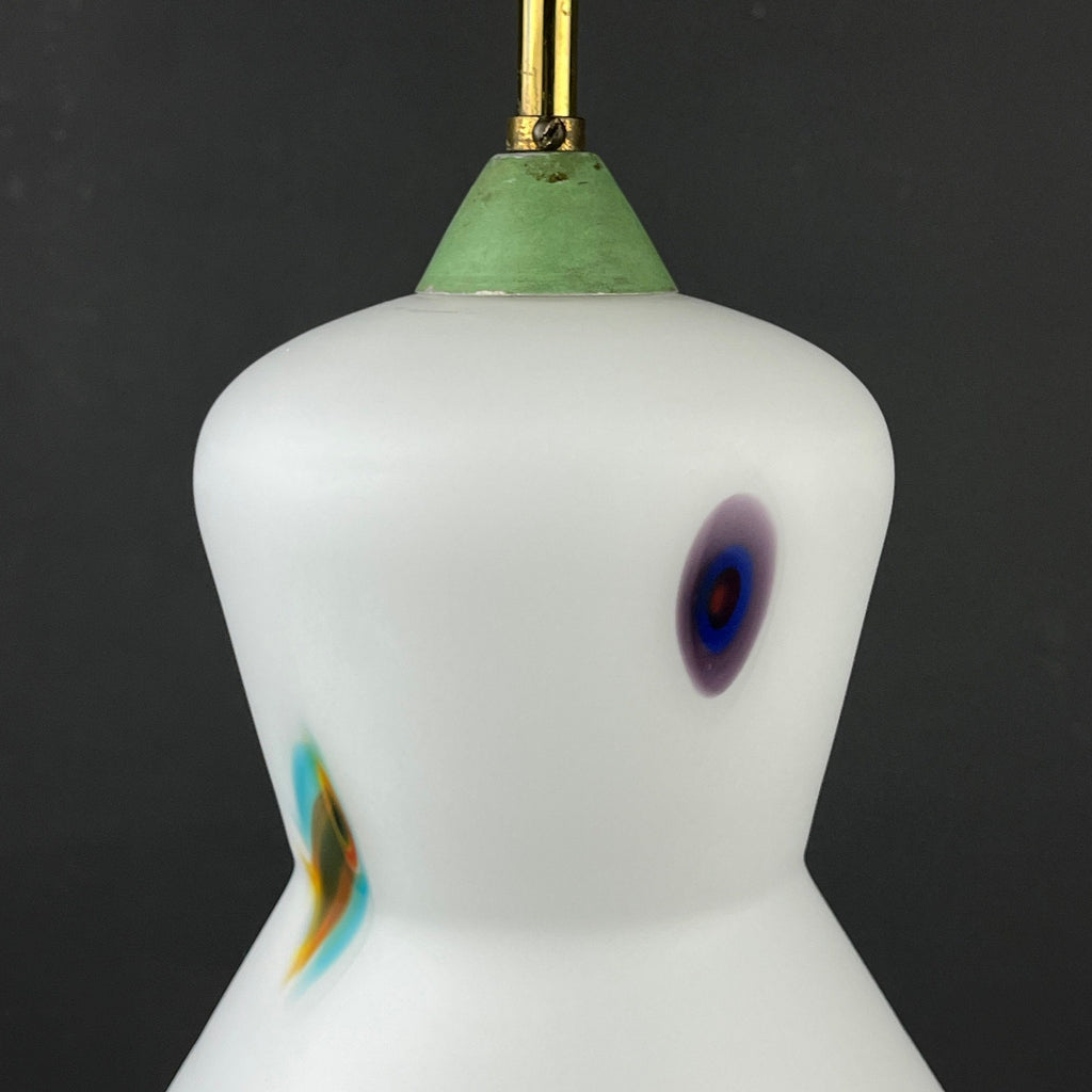 Mid-century multicolor opaline murano glass pendant lamp by Stilnovo Italy 1950s