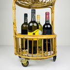 Vintage bamboo & rattan round service bar cart, Italy 1960s