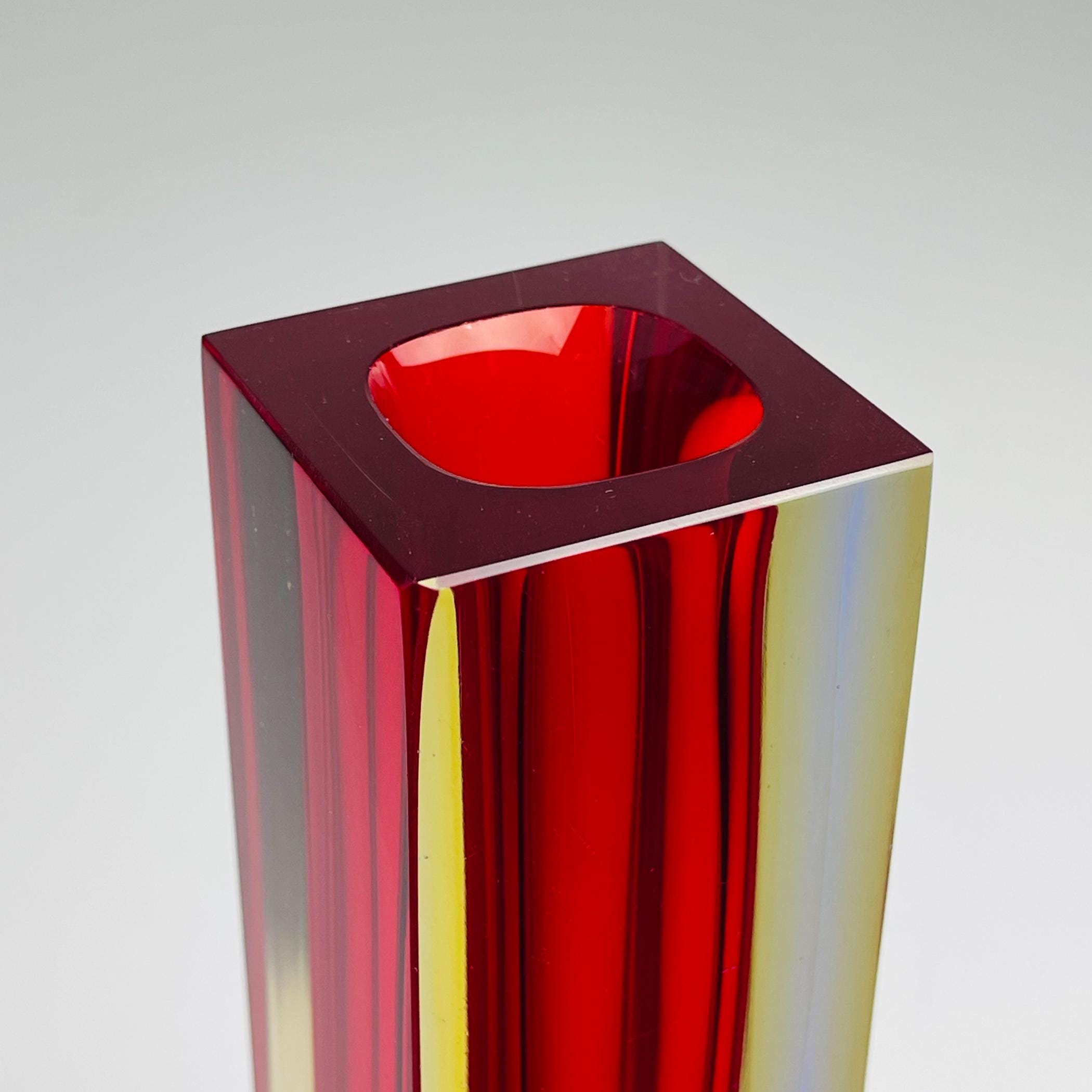 Sommerso red Murano glass vase, style Flavio Poli, Italy 1970s, Vintage home decor