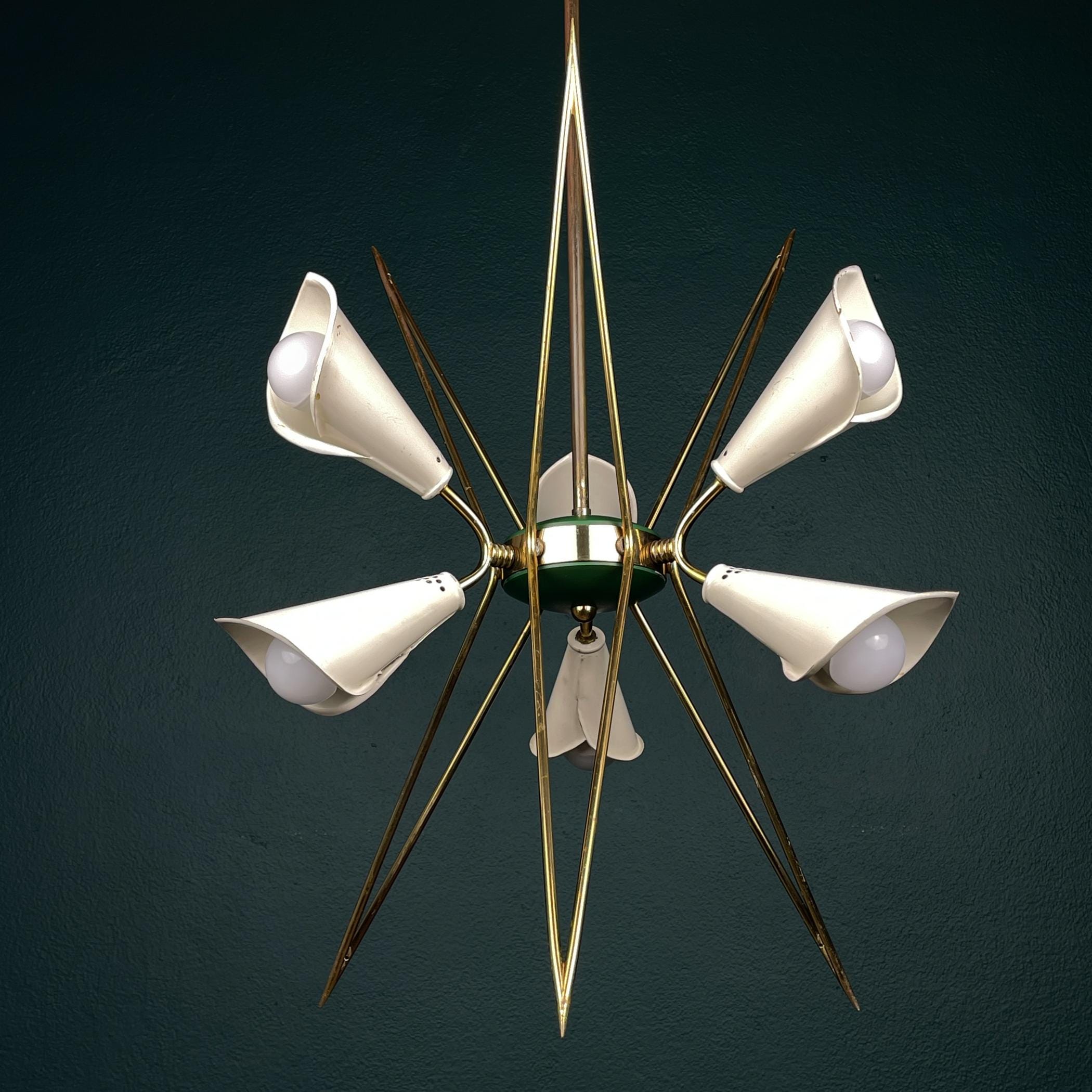 Mid-century metal chandelier by Stilnovo, Italy 1970s, Vintage home decor