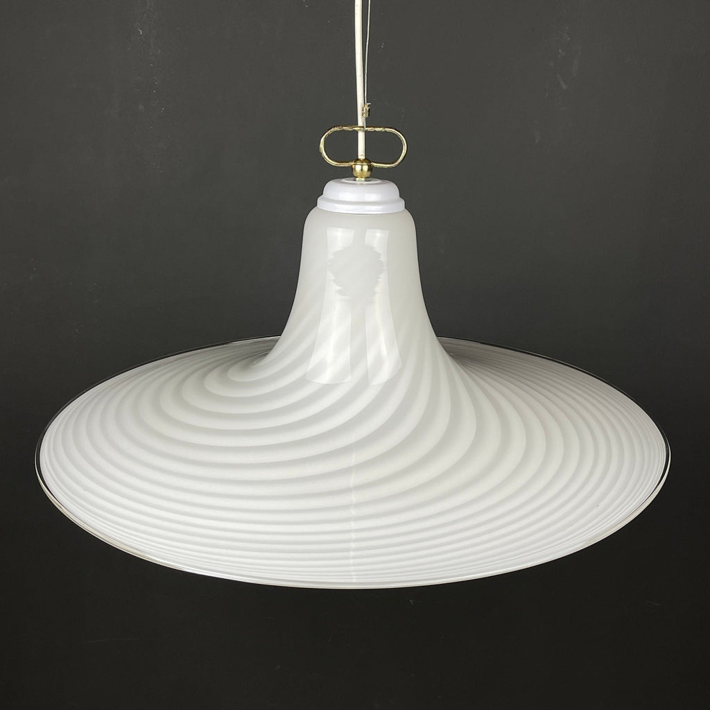 Vintage Murano Glass Pendant Lamp: Swirl White Mid-Century Lighting
