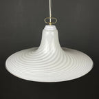 Vintage Murano Glass Pendant Lamp: Swirl White Mid-Century Lighting