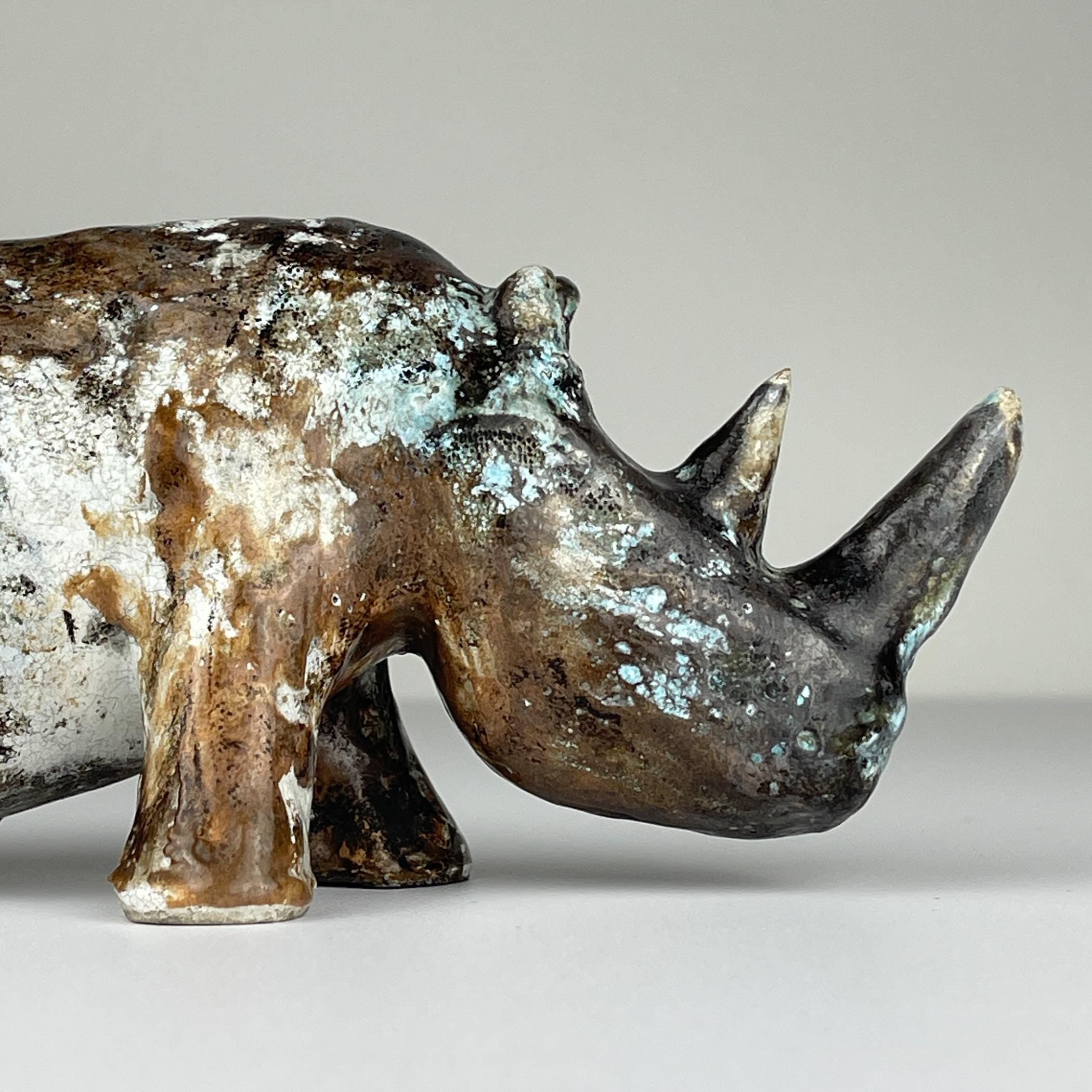 Ceramic sculpture Rhinoceros, Italy 1970s, Vintage home decor