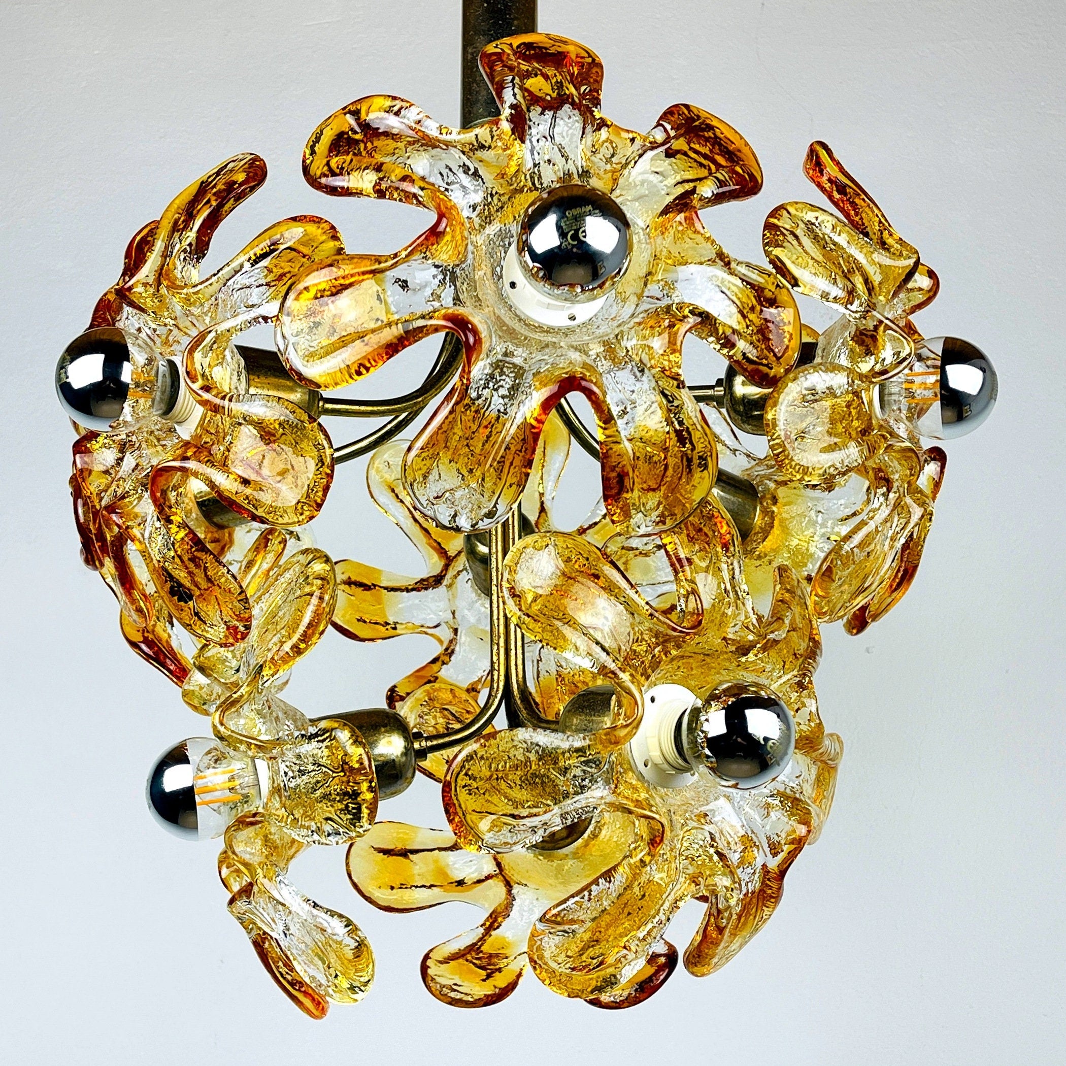 Vintage Amber Murano Glass Flower Chandelier - Mazzega Italian Lighting