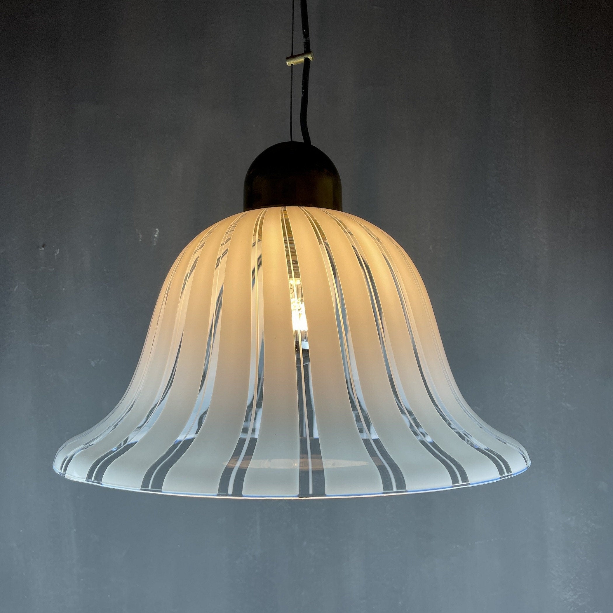 Vintage murano white pendant lamp Italy 1970s Italian mid-century lighting Retro home decor