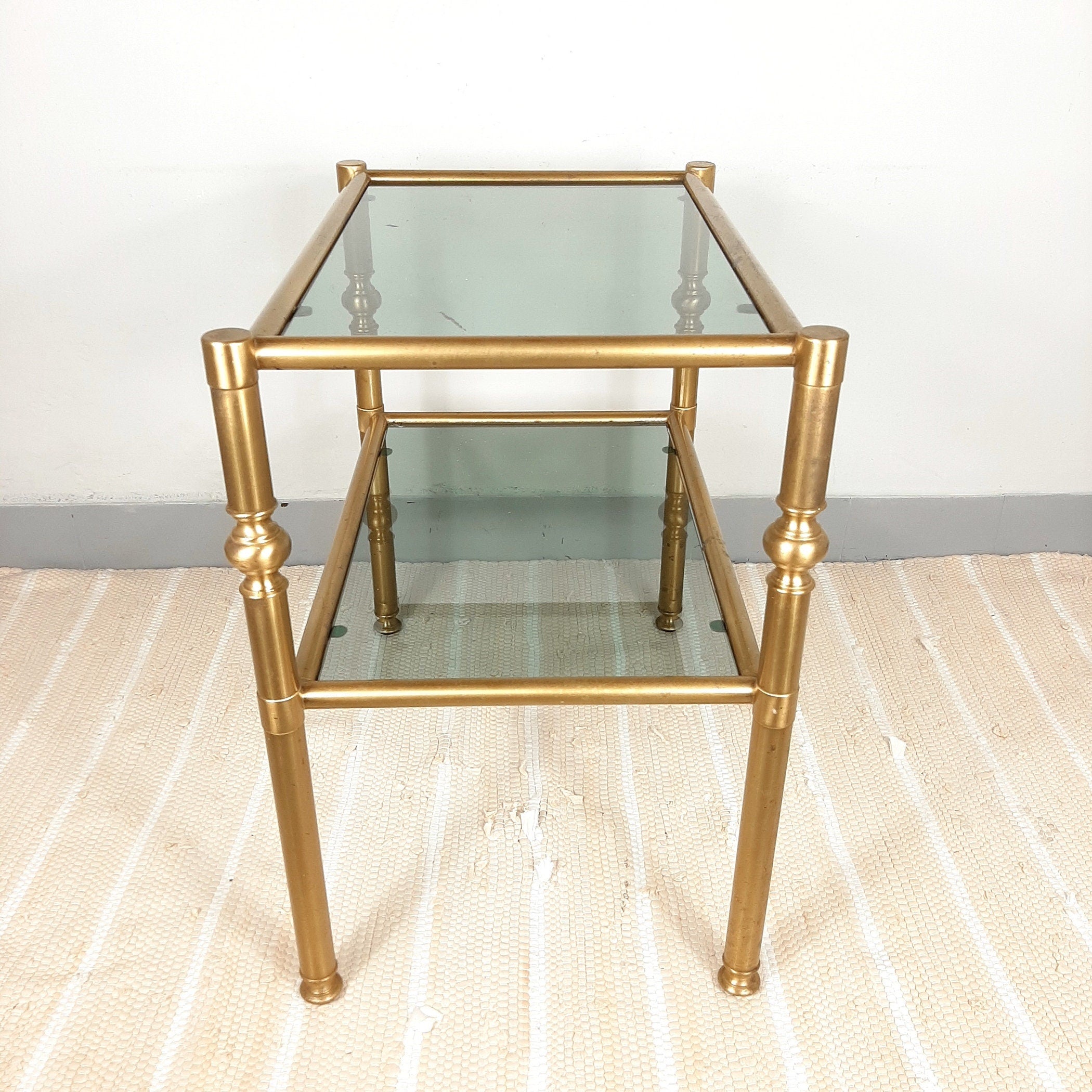 Vintage Smoked Glass & Brass Side Table: Italian Retro Decor