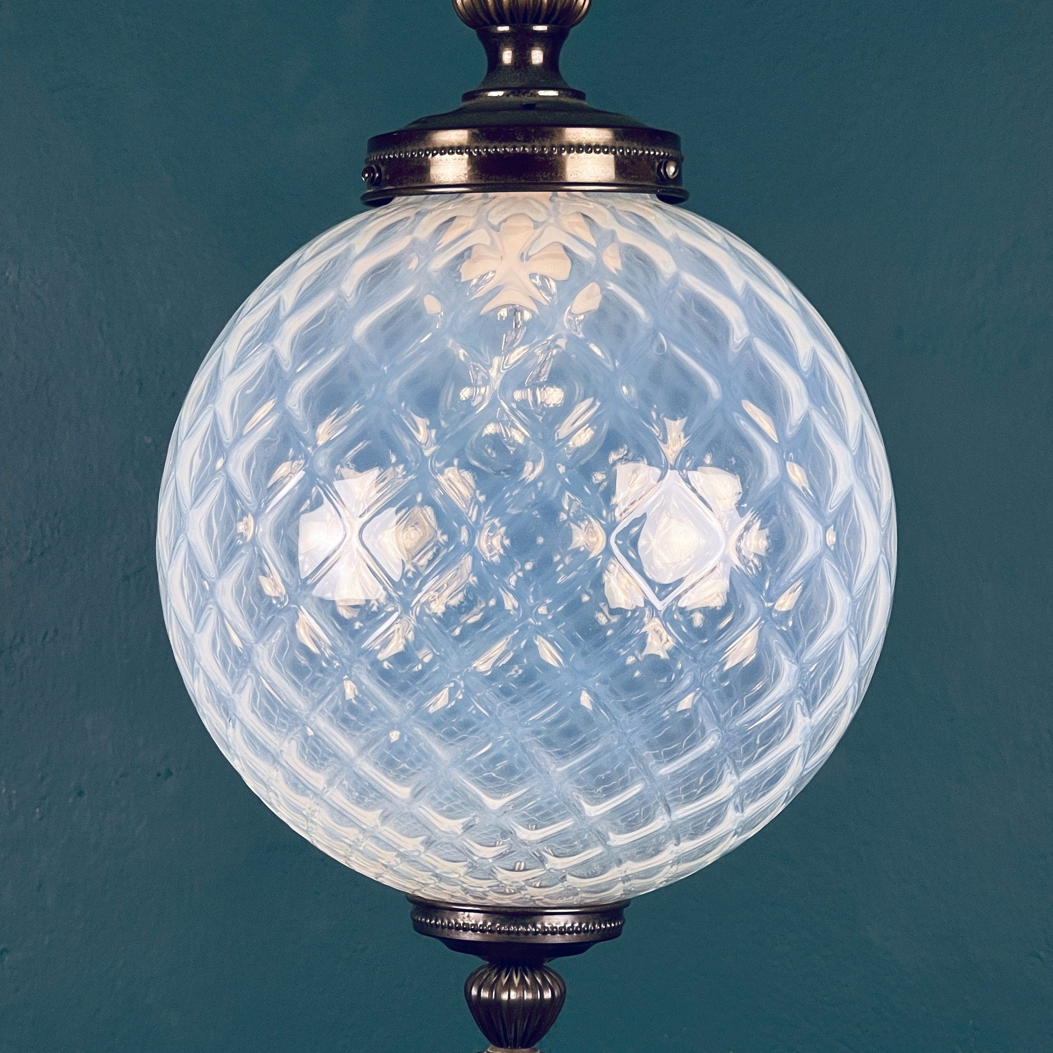 Vintage blue murano sphere ball pendant lamp Italy 1970s Mid-century italian lighting